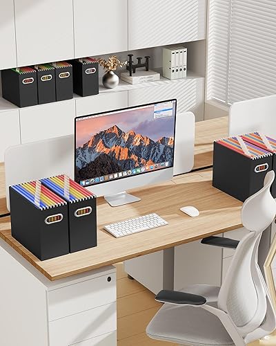 Vista 9 de Oterri - Organizador de archivos, caja de almacenamiento pequeña, organizador de cartón, caja plegable para colgar carpetas, tamaño carta