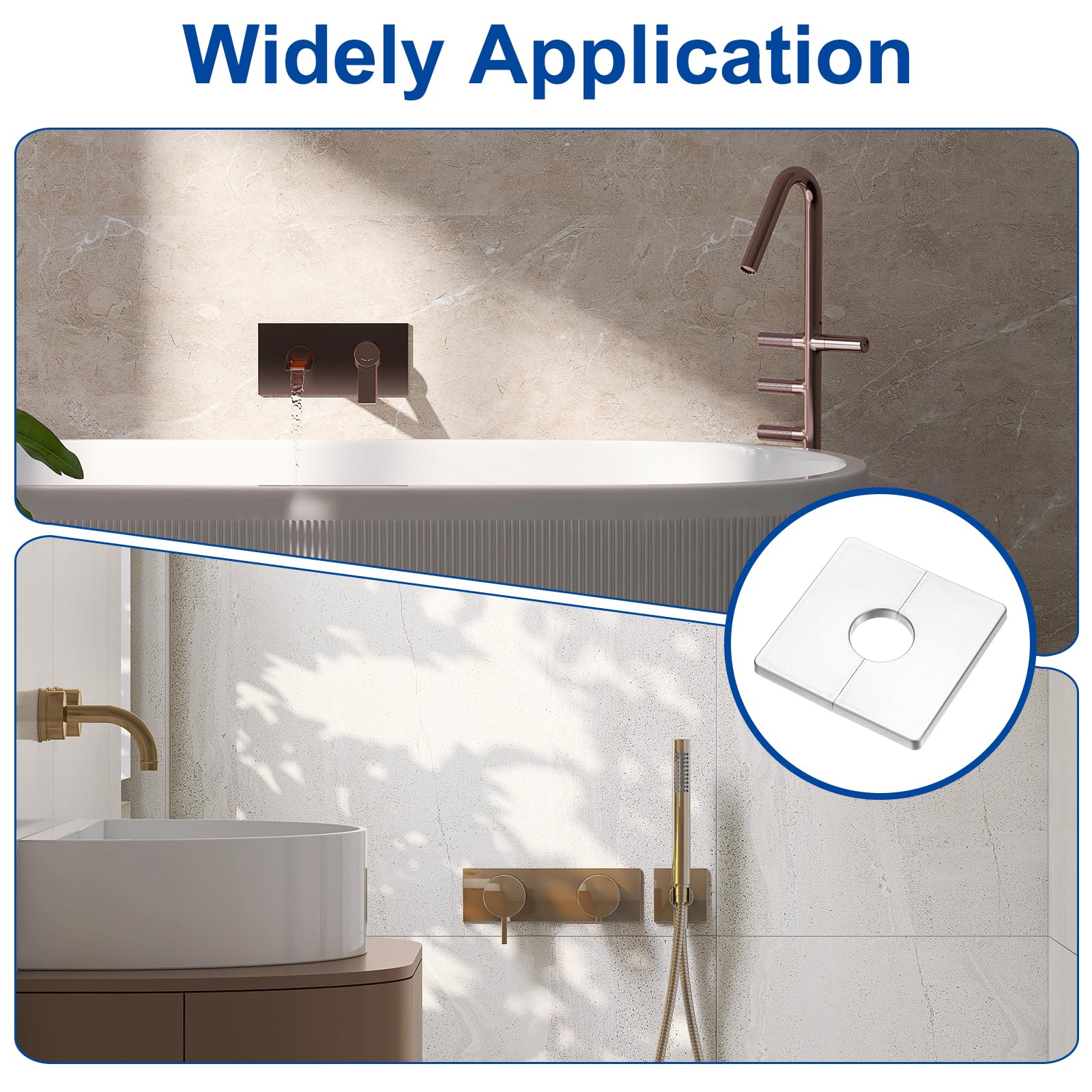 QUARKZMAN 2 Piezas Placa Decorativa Cuadrada De ABS, Brida De Pared, Cubierta Decorativa Para Tubos Montada En Pared De 28 Mm De Diámetro, Plateado