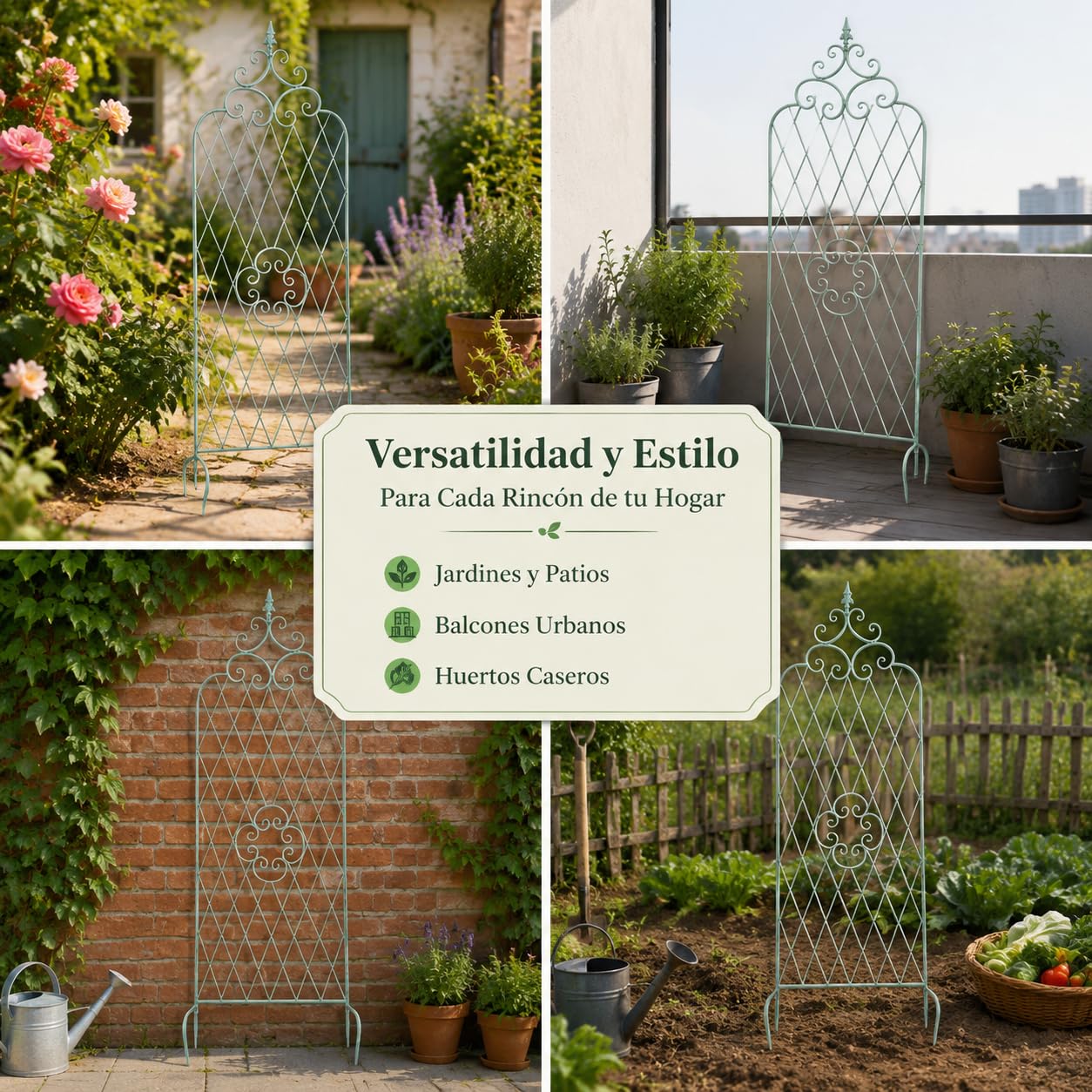 Celosía Decorativa de Hierro para Plantas trepadoras, Enrejado Ajustable 123/160/210cm, para Patio y balcón, Estilo rústico, Verde Envejecido
