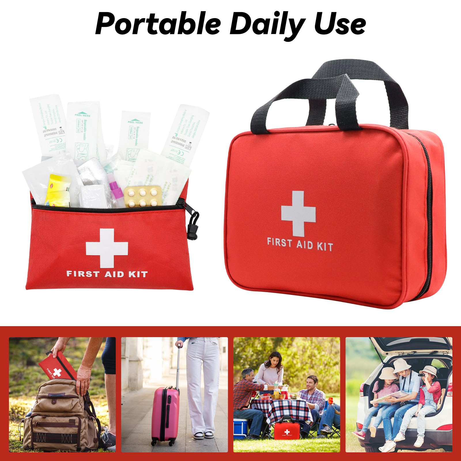 Faylapa Erste-Hilfe-Tasche für Zuhause, leere Reiseutensilien, medizinische Tasche für Reisen, Büro, Fahrzeug, Camping, Outdoor (1 Stück 24 x 18 x 8 cm + 6 Stück 20 x 14 cm, nur Tasche)