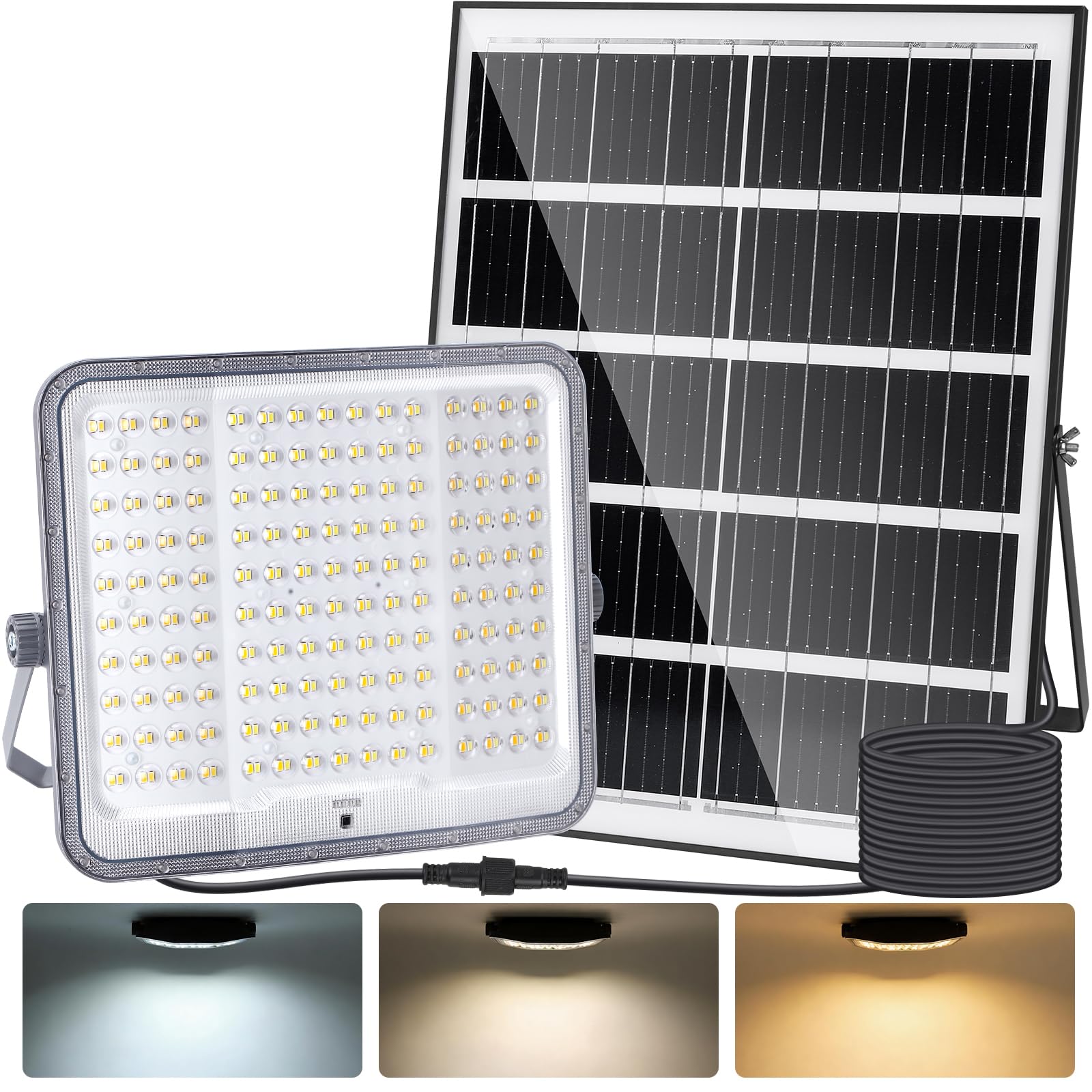 Aigostar - Foco proyector LED con gran panel solar,20000mAH,Batería de gran capacidad.300W,3000lm,Cable de 5m,regulable 3000/4000/6500K.Uso interior/exterior IP65:Porches,Jardín,Patio,Camino,Piscina.