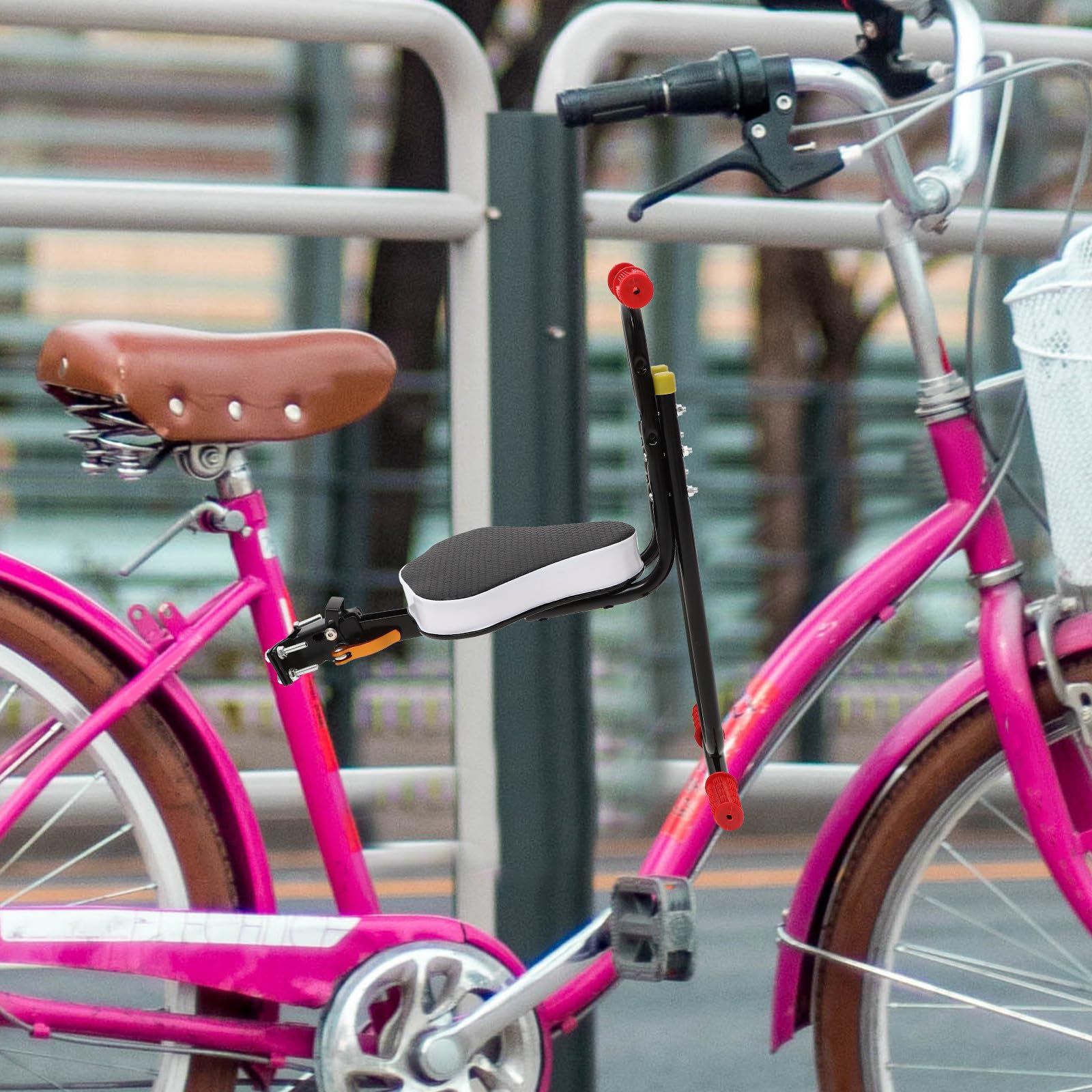 Mikikit Seggiolino Anteriore per Bambini Pieghevole in Acciaio Nero | Seduta Lucida, Pedali Pieghevoli, Supporto Posteriore Ispessito, per Bambini e Neonati