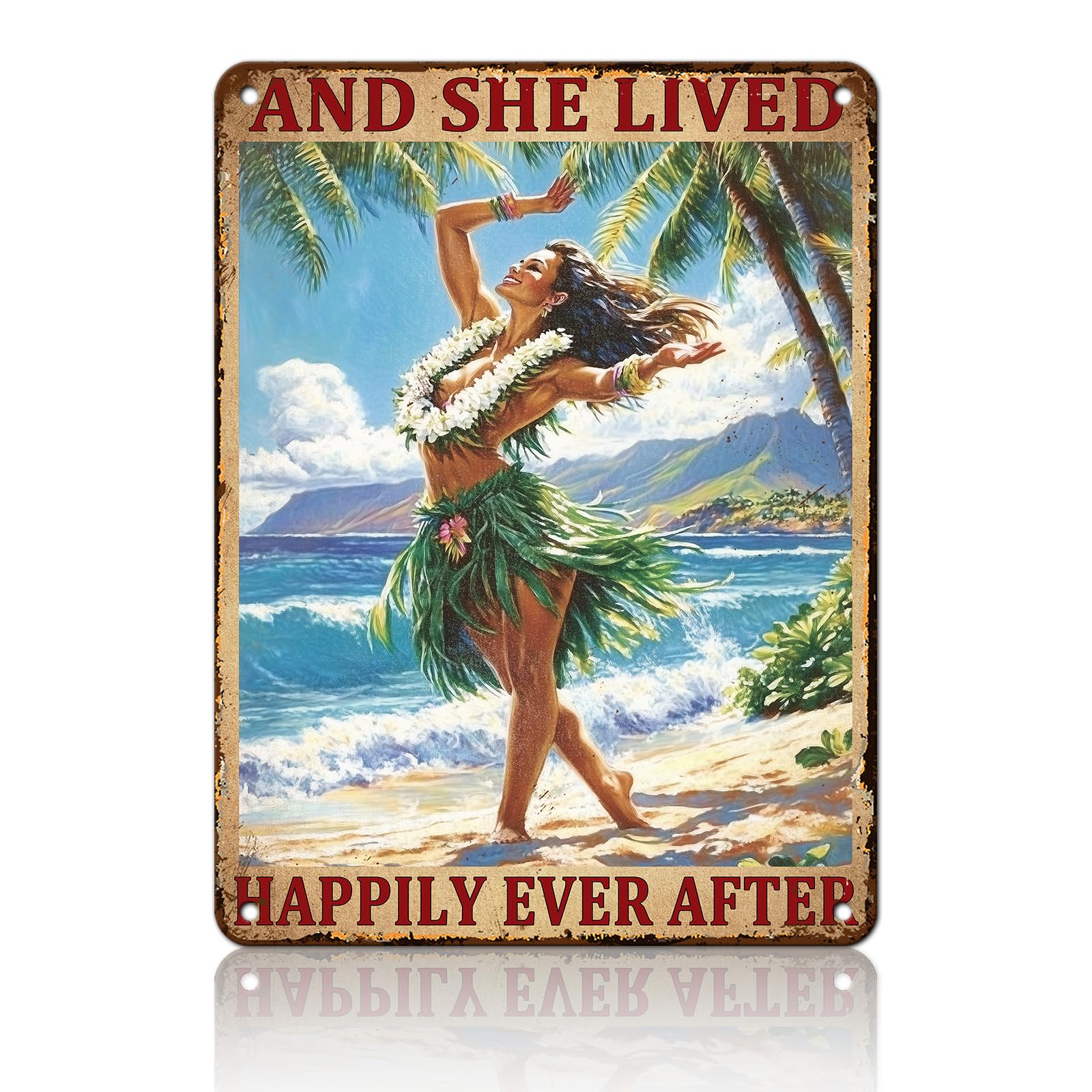 Anceky Tin Sign and She Lived Happily Ever After Metal Sign Funny Wall Decor for Home Porch Entryway Cafe Garage 12×8 Inch