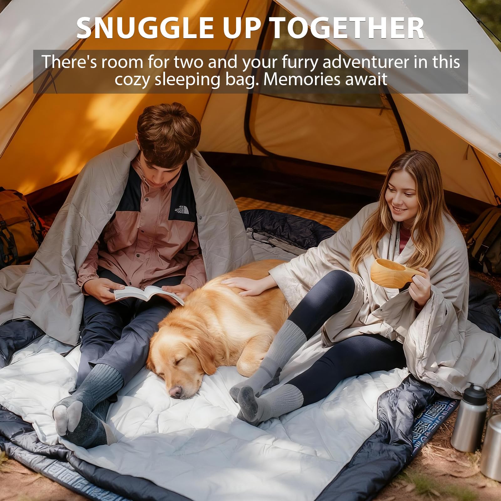 GEERTOP Sac de couchage double pour 2 personnes - Pour adultes - Pour le camping, le tourisme et la randonnée - Avec deux taies d'oreiller et couettes