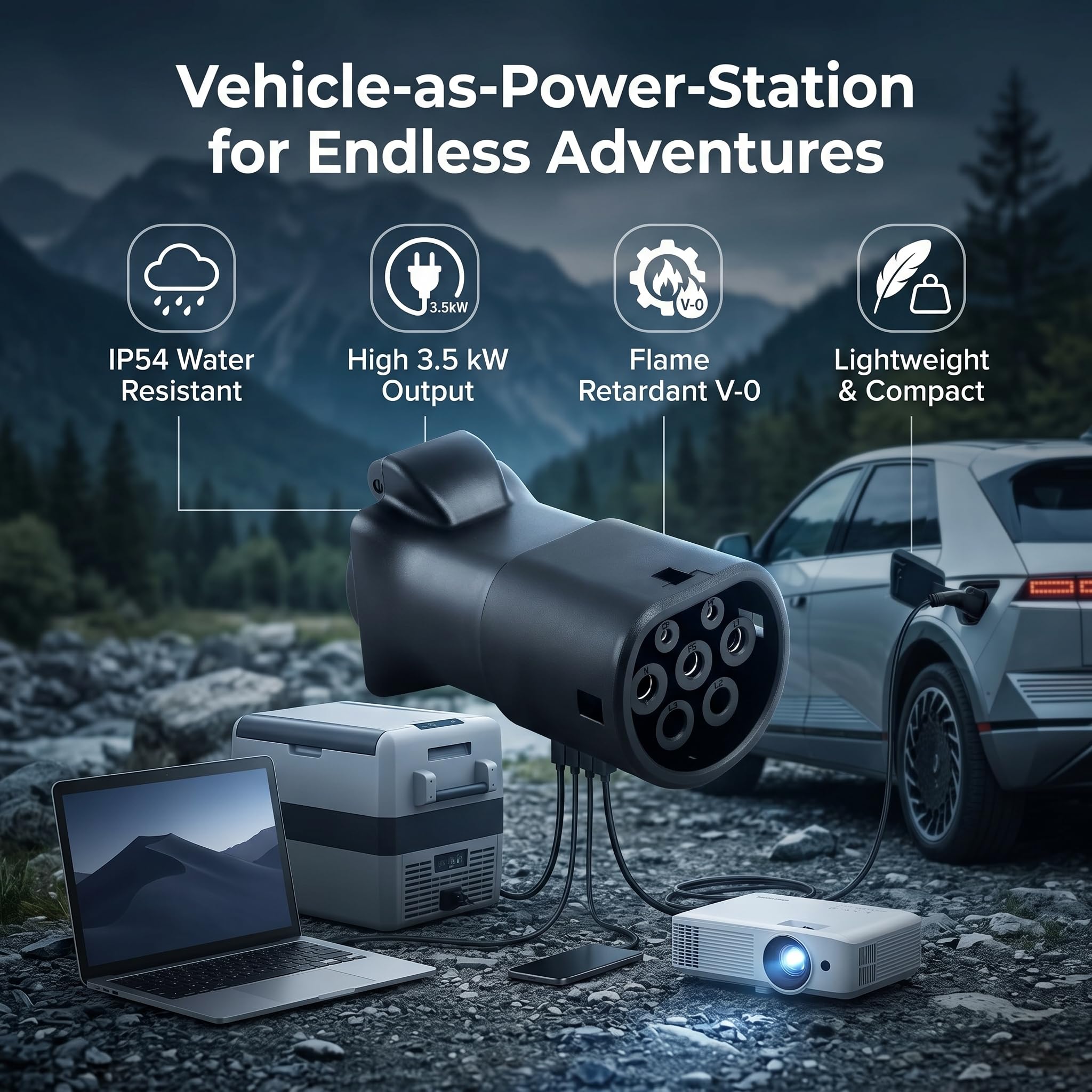V2L adapter do BYD, typ 2 na Schuko 3,5 kW, 16 A, IP54, przenośny adapter do rozładowania V2L do samochodów elektrycznych