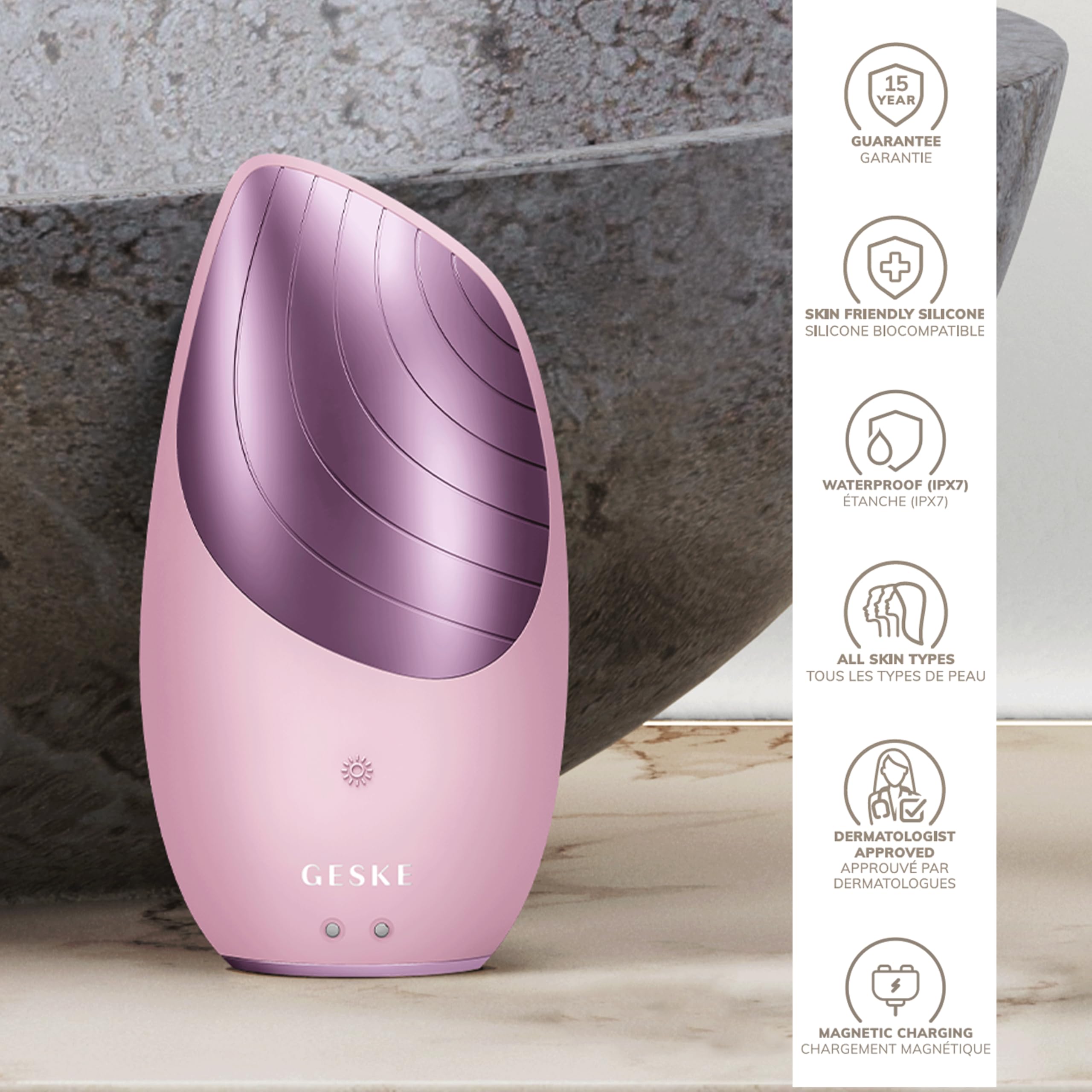 GESKE | Termiczna szczoteczka do twarzy SmartAppGuided™ | 6 w 1 | oczyszczanie skóry | Szczotka do czyszczenia z funkcją grzania | Masażer do twarzy | Elektryczna szczoteczka do twarzy