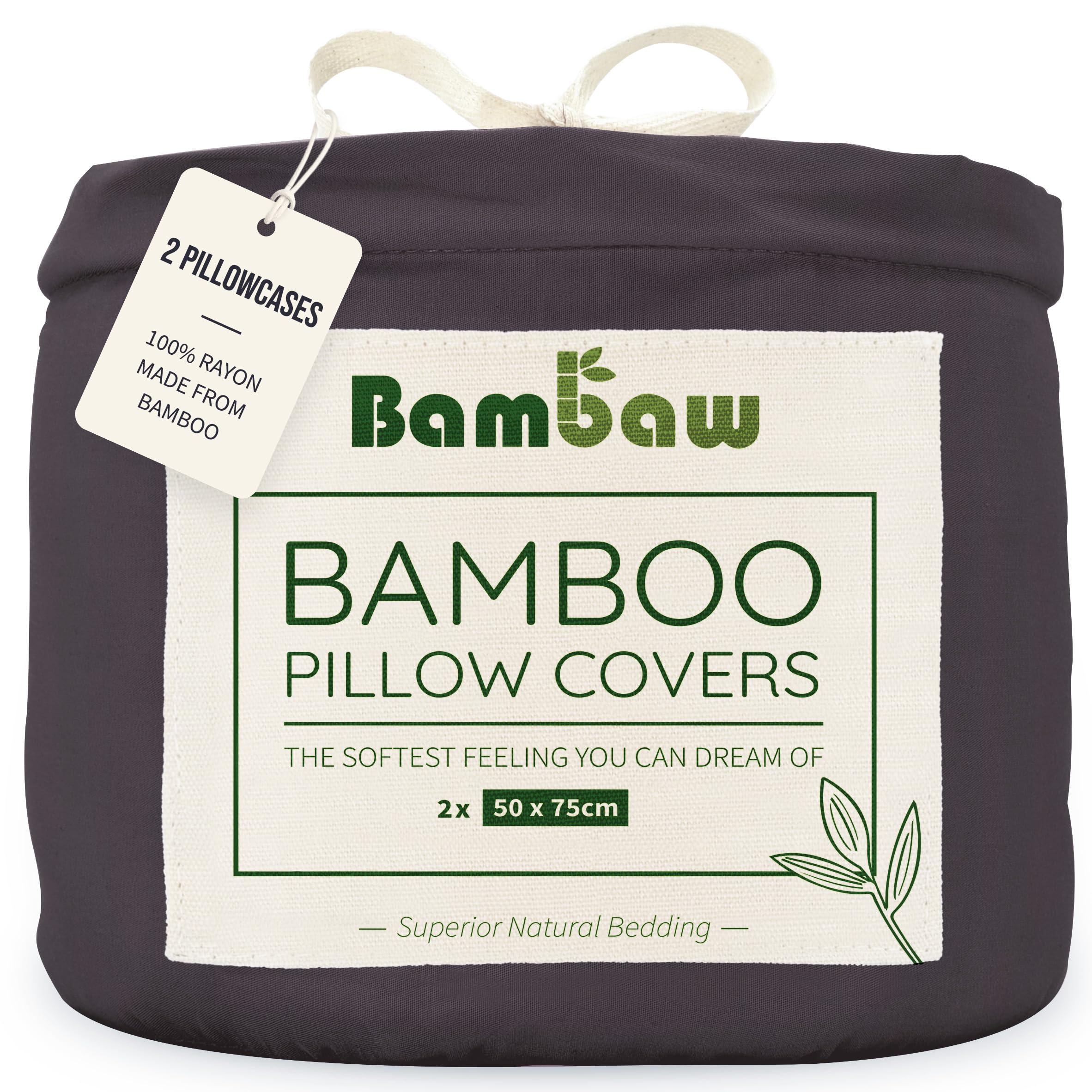 BambawBamboo Pillowcase 50x75 cm, 2 Pack, Anti Frizz & Anti Acne Pillowcase, 100% Bamboo Cooling Pillow Cases with Envelope Closure, Anti Dust Mite & Cool Pillow Case 2 Pack, 50x75 cm (Charcoal)OEKO-TEX STANDARD 100The Forest Stewardship Council