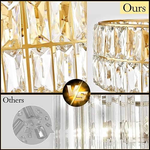 Miniatura 4 de Candelabro moderno de cristal dorado de 20 pulgadas, lámpara de techo semiempotrada de lujo, 6 luces, lámpara colgante de cristal redondo para