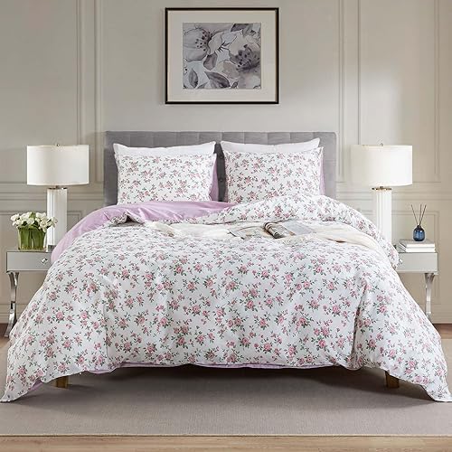 Miniatura 67 de HoneiLife - Juego de funda de edredón floral de algodón, con cierre de cremallera y lazos en las esquinas, 3 piezas, suave y transpirable