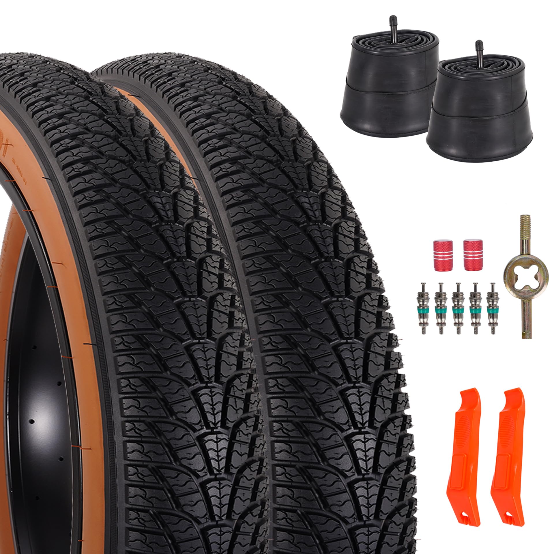 Lot de 2 Pneus de Vélo Fat Bike 26x4.0, Ensemble de Pneus et Chambres à Air pour VTT 26 Pouces, de Vélo Repliables de Remplacement avec Démonte pour Vélos