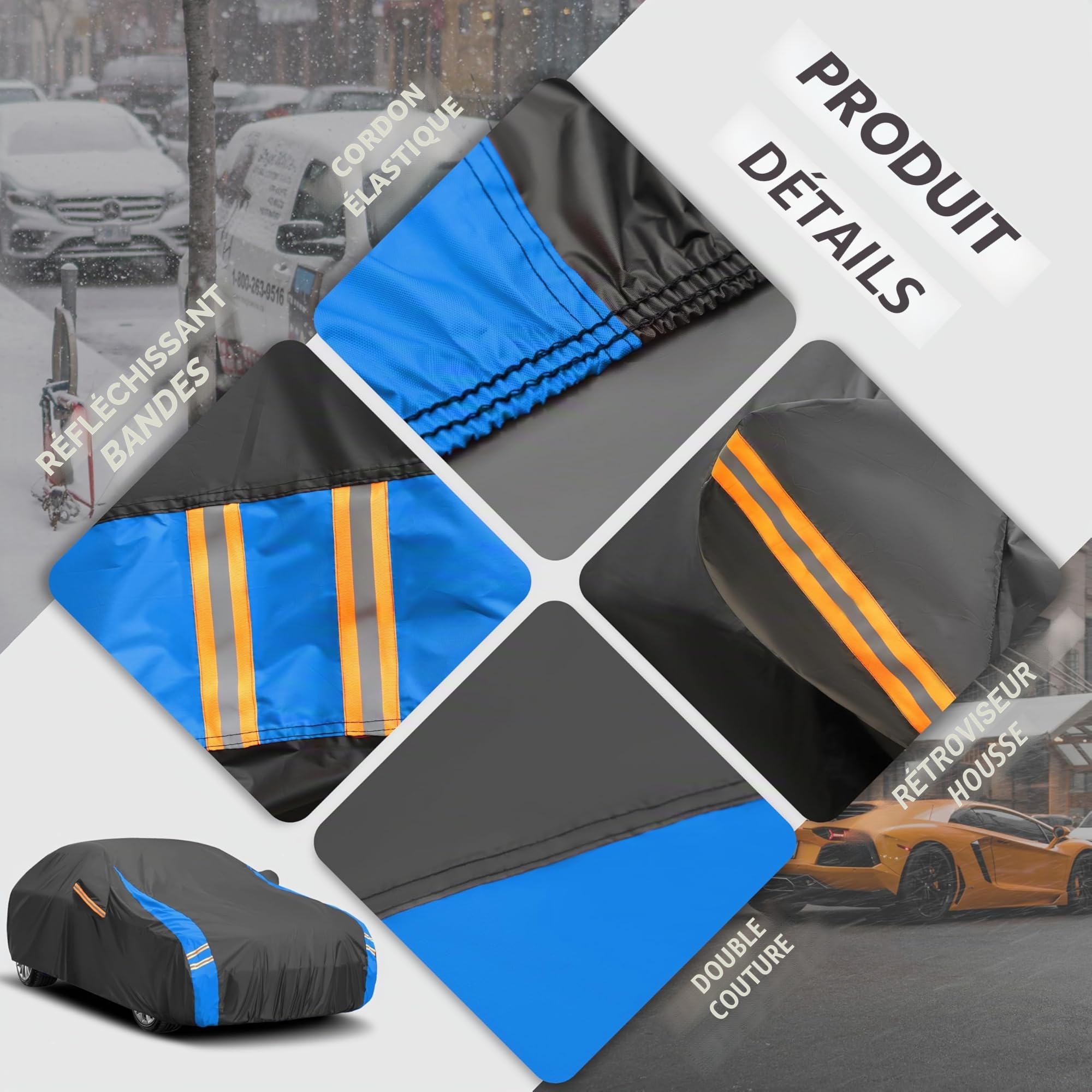 Bâche de voiture imperméable - Pour l'hiver et l'été - Protection contre la poussière, la pluie, le soleil et la poussière - Avec sac de rangement - Pour hayon de 390 à 415 cm