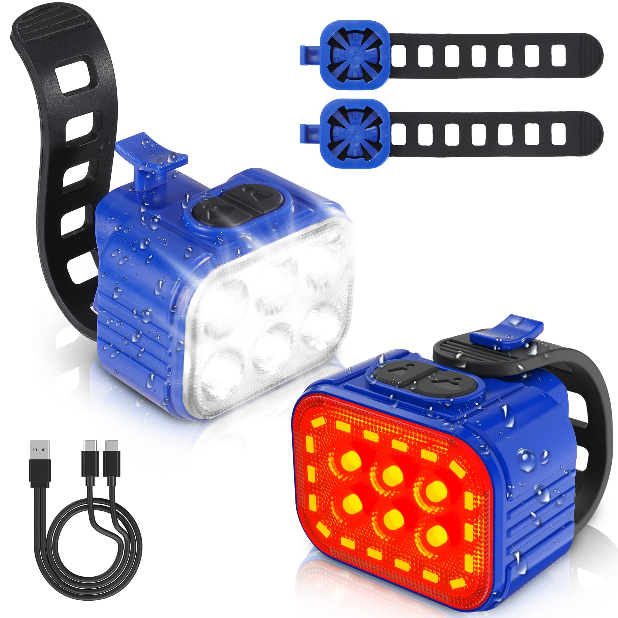 WORKPRO Bike Lights Set [8+13 Modes], Rechargeable Bicycle Light Set Ultra Bright, IP65 Waterproof Bike Lights for Night Riding, 1200mAh Bike Headlight and Tail Light Reflectors