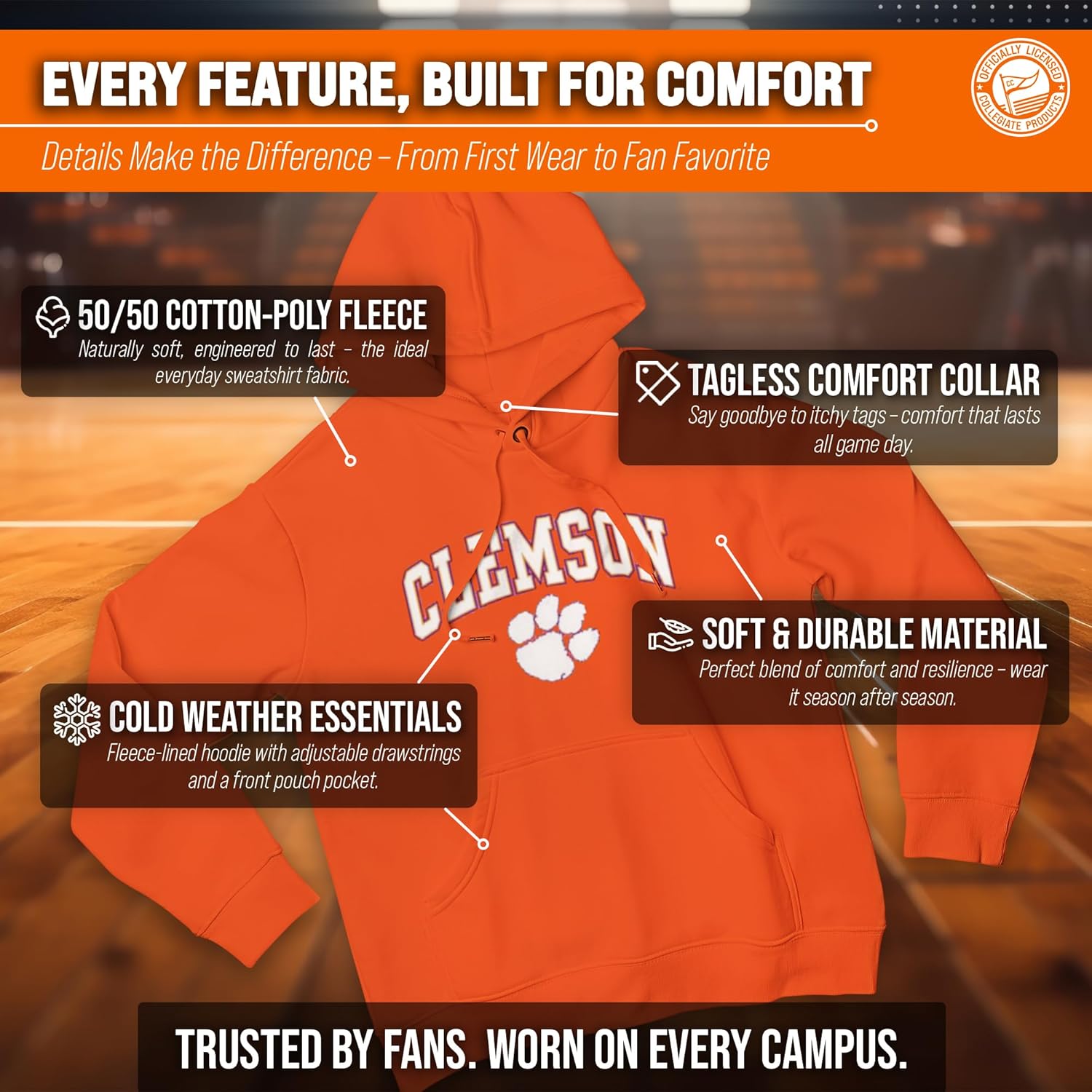 Campus Colors Long Sleeves NCAA Adult Arch & Logo Gameday Unisex Hooded Sweatshirt - Image 4