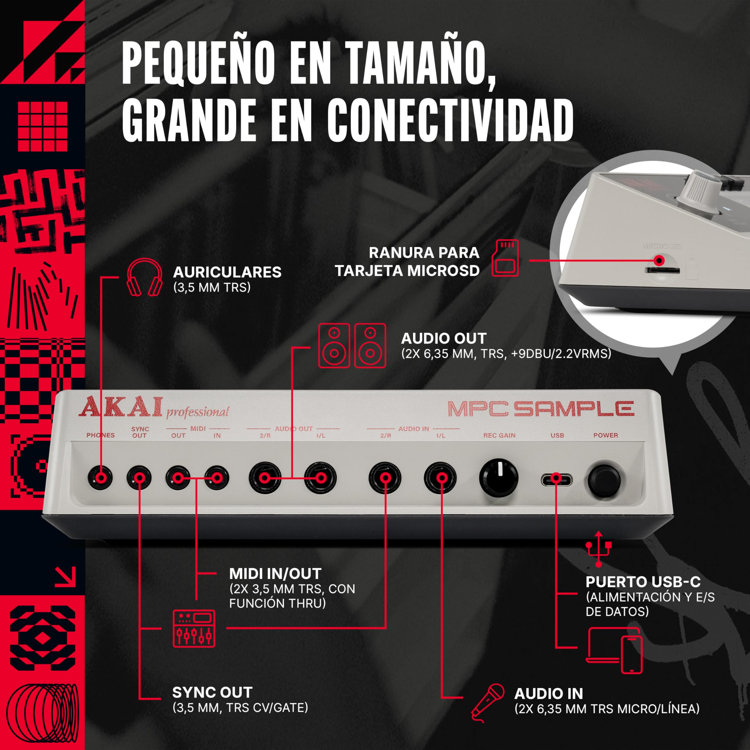 Akai Professional MPC Sample Sampler, Secuenciador y Procesador de Efectos Portátil Standalone con Batería Recargable, USB-C, Altavoz Integrado y Micrófono