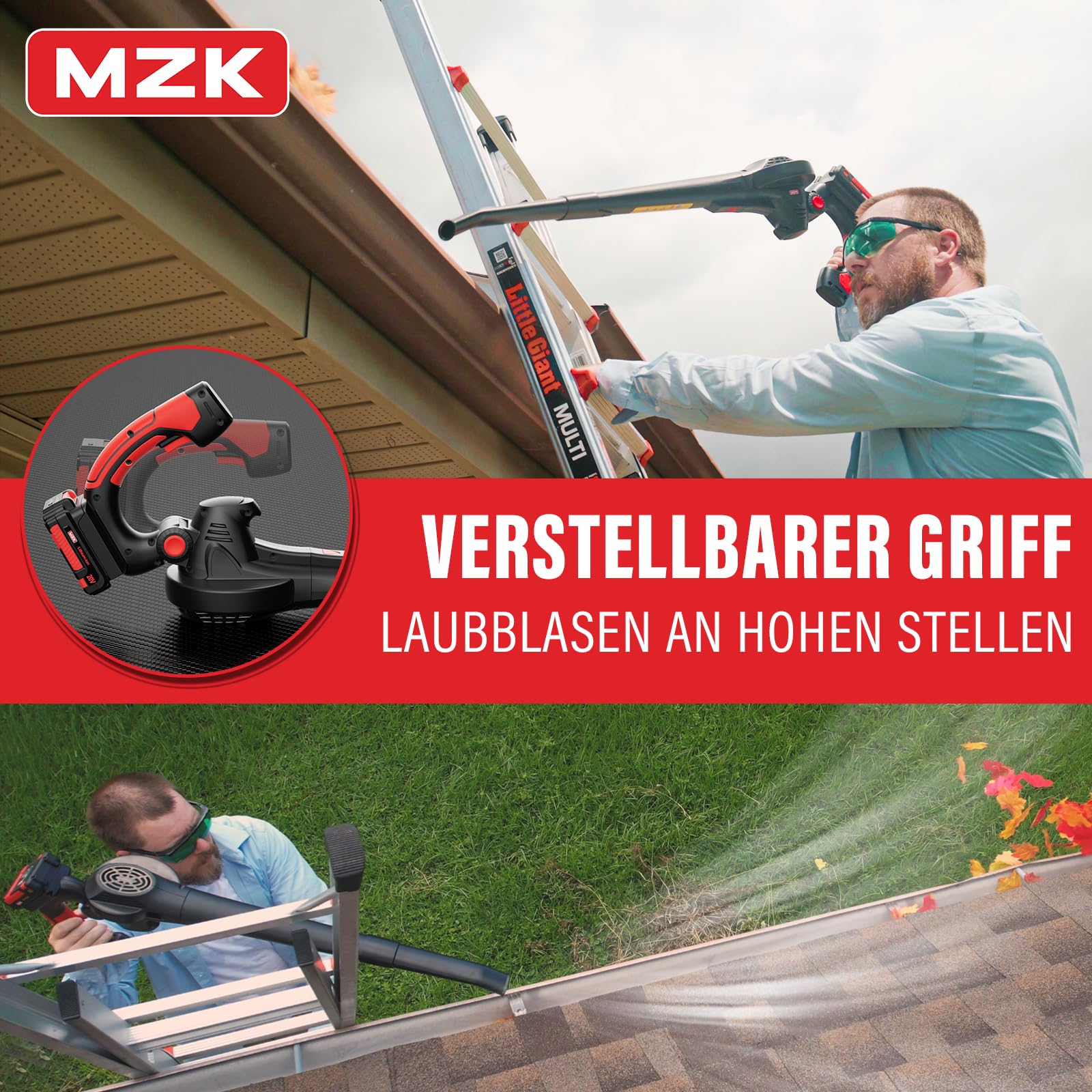 MZK 20V Akku-Laubbläser, 210 km/h & 770 m³/h Laubgebläse, Ultra-Leichter Laubpuster für Garten & Terrasse (Inkl. 2X 2.0Ah Akkus & Ladegerät)