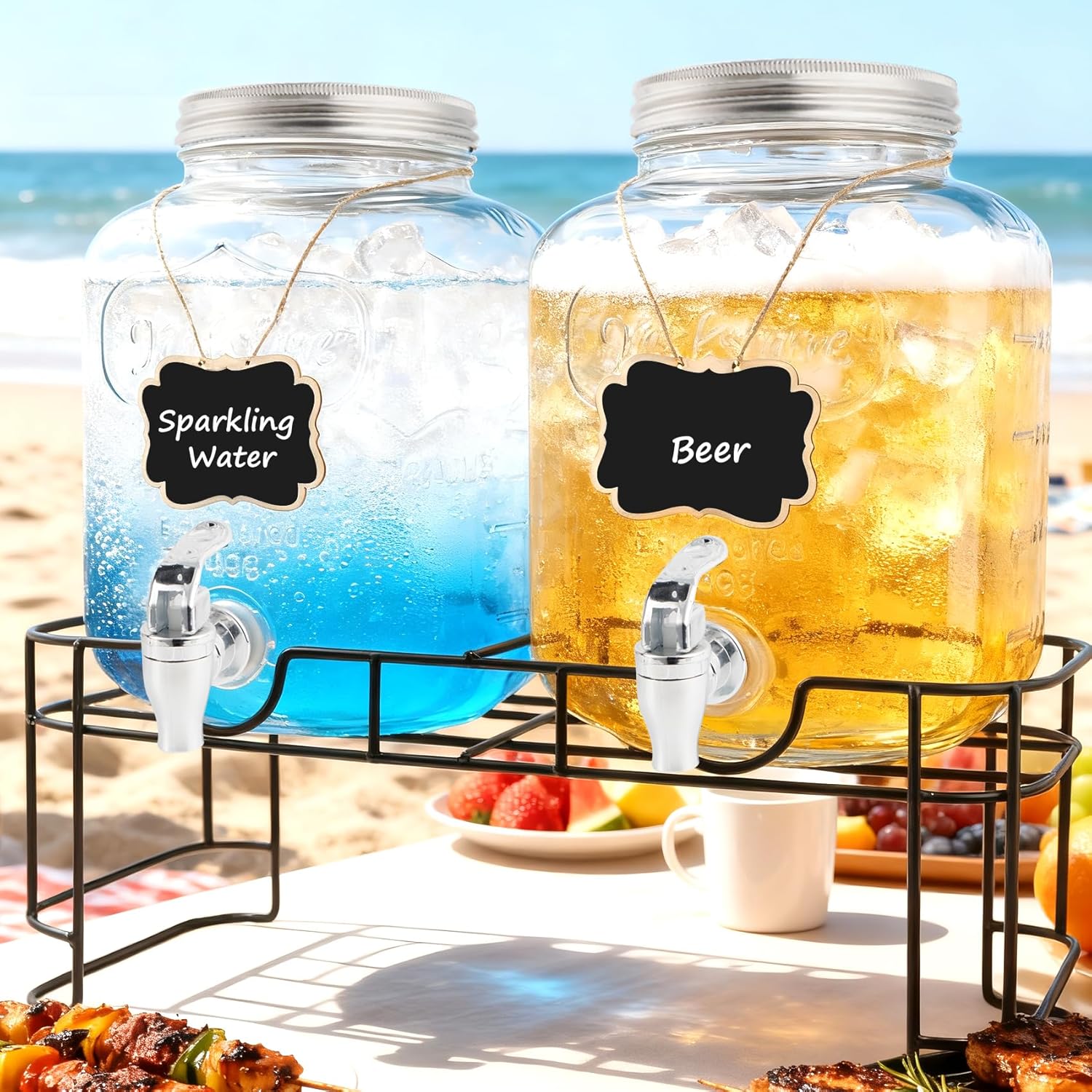 1.5 Gallon Glass Drink Dispensers For Parties-Set of 2,Drink Dispenser with Fruit Infuser & Stand,Juice or Beverage Dispenser for BBQ, Picnic, Party,Water Dispenser Laundry Detergent Dispenser - Image 9