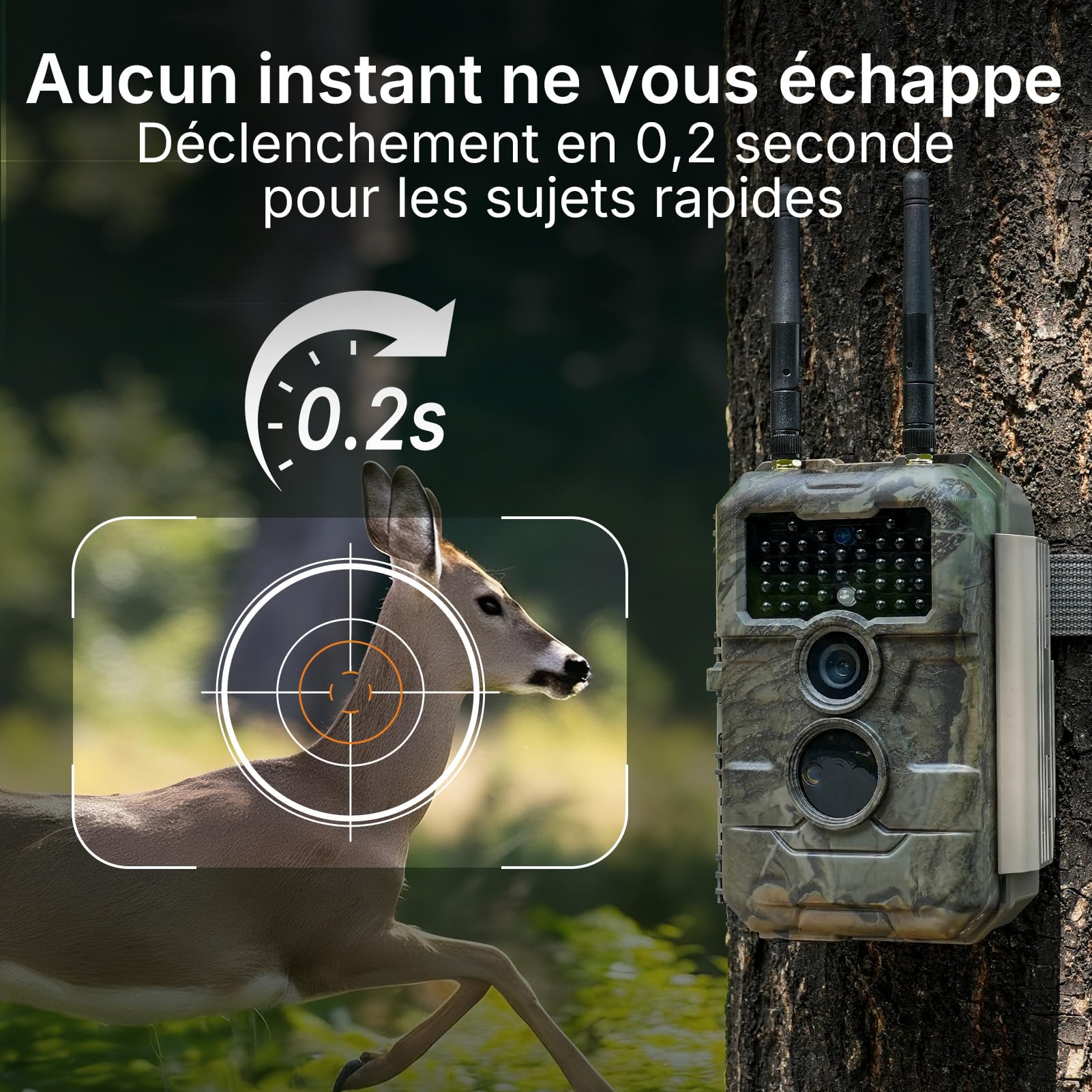 GardePro E6 2.0 Pro 4K Camera de Chasse WiFi, Batterie de 7800 mAh et Carte SD de 64 Go, Portée WiFi de 50 mètres, 64MP Caméra de Chasse Connectée Telephone, Camera Vision Nocturne Animaux Exterieur