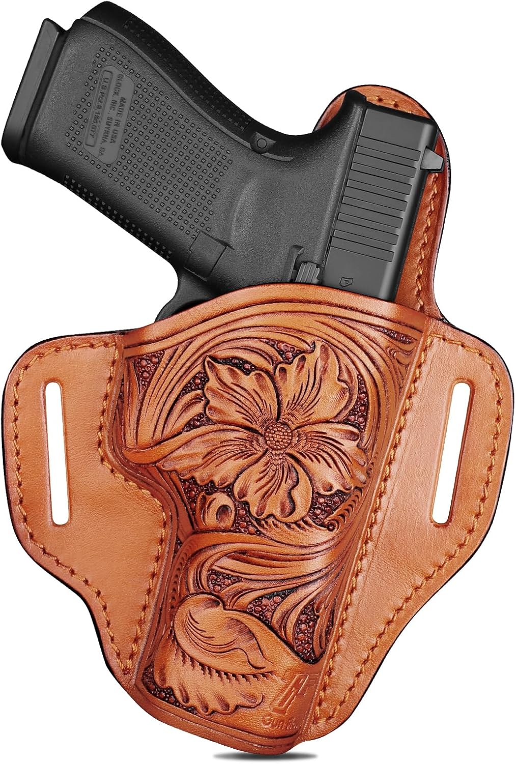 GUN & FLOWER Hand-Tooled Floral Leather Gun Holster for Women & Men – OWB Western Holster Fits Glock 17/19 Gen 3-6, 22/23/31/32 Gen 3-4, 19X/44/45, Fits 1.5" Belts – Vintage Cowboy Style