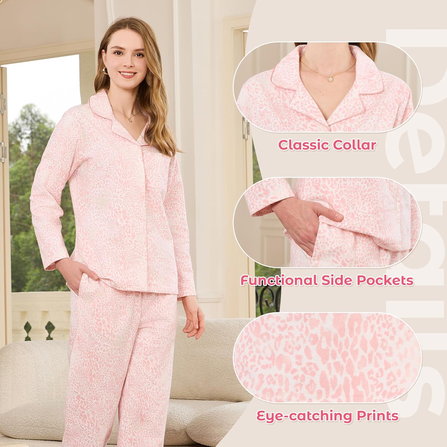 HEARTNICE Women's 100% Cotton Long Sleeve Pajama Set, 2-Piece Cozy Flannel Print PJs Button Up Ladies Sleepwear - Image 2