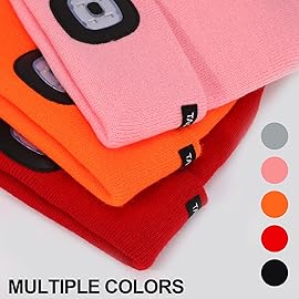 TAGVO Unisex Beanie with The Light, USB Rechargeable LED Headlamp Cap, Hands Free Headlamp Flashlight Hat, Winter Warm Knitted Night Lighted Hat, Men Women Gifts for Dad Father Husband