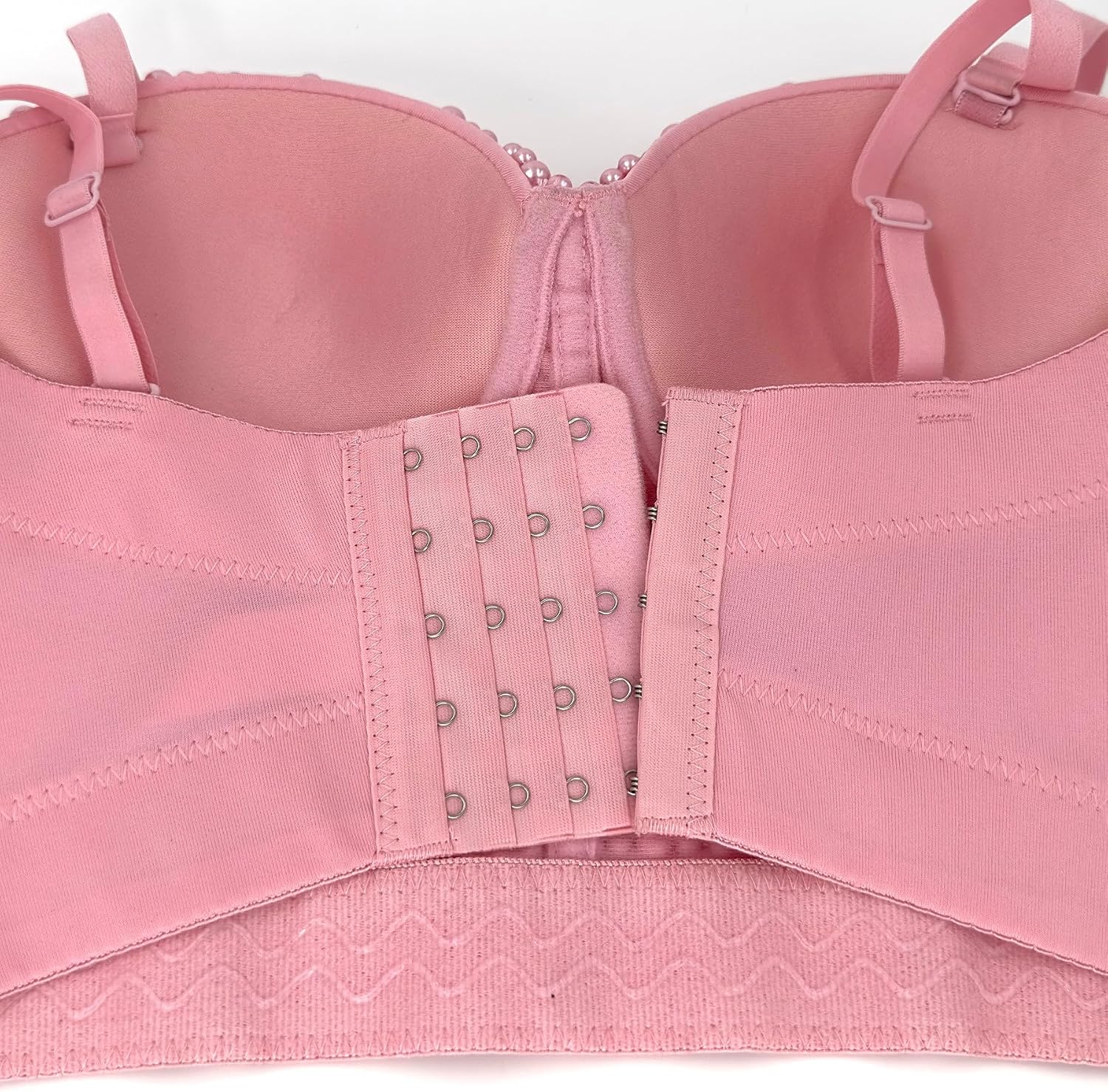 ELLACCI Sexy Pearls Beaded Rhinestone Bustier Crop Top Push up Corset Top with Detachable Straps Pink