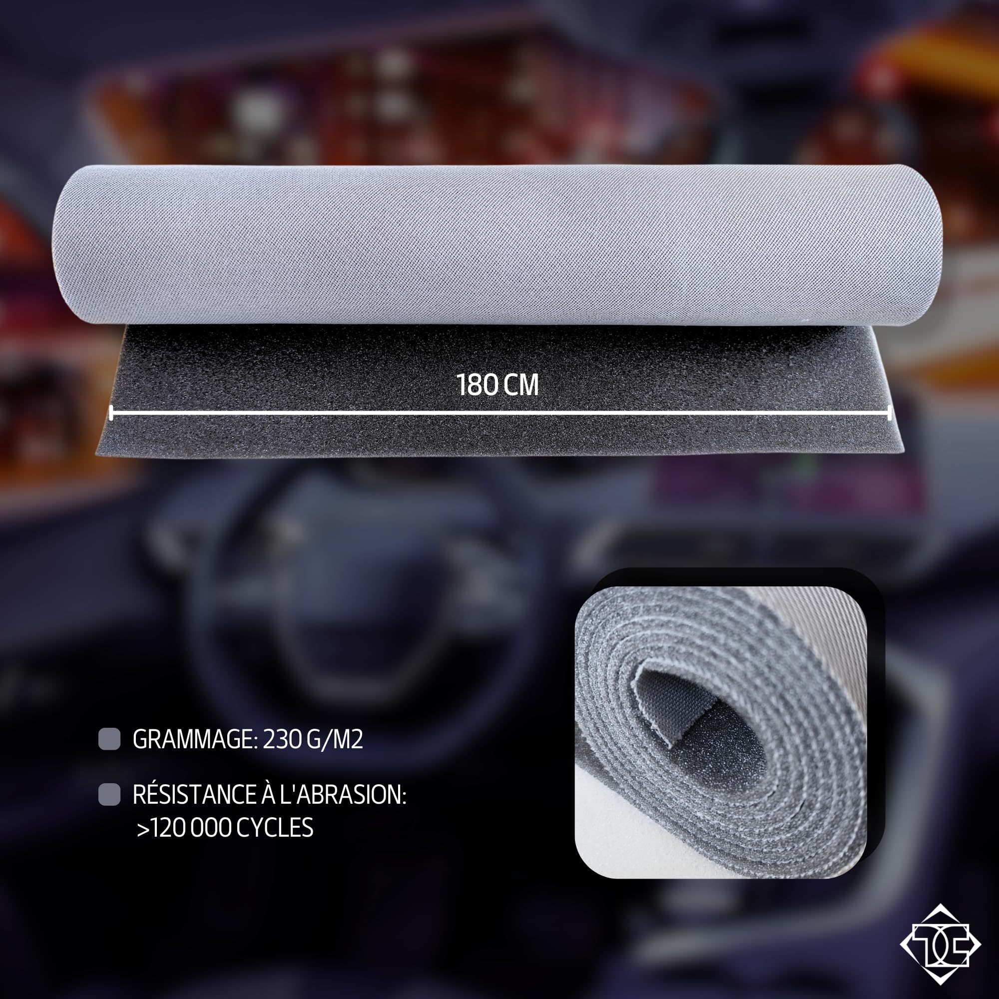 TAPHICEROS Ciel de toit de voiture, Gris clair, 200 cm x 180 cm, Vendu au mètre, Tissu pour Revêtement de Voiture, Rénovation Garniture Intérieure Textile pour Auto Caravane Bateau Camping DIY