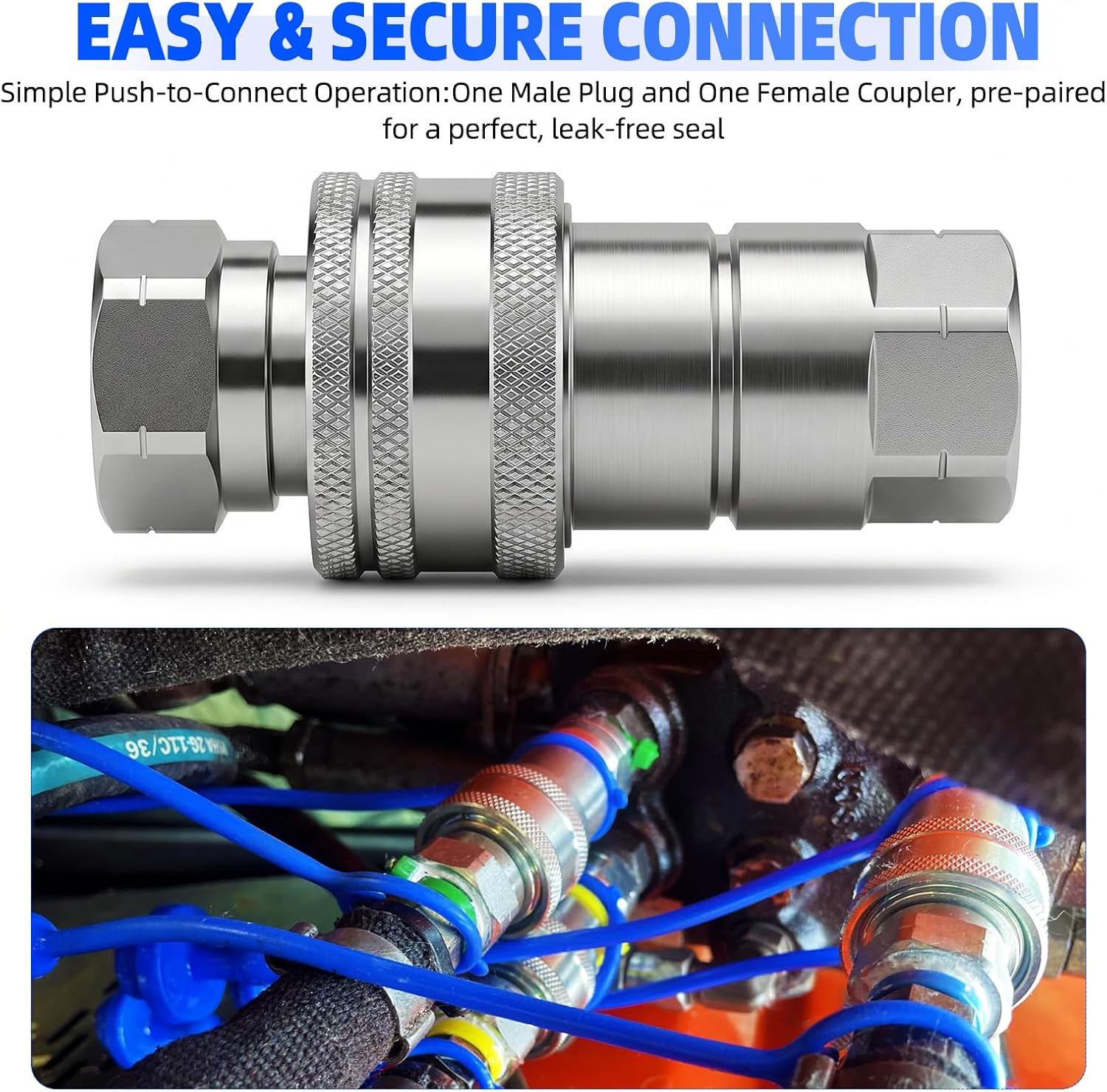 1/2" Hydraulic Quick Connect Couplers Set Ag ISO 7241-A w/Dust Cap