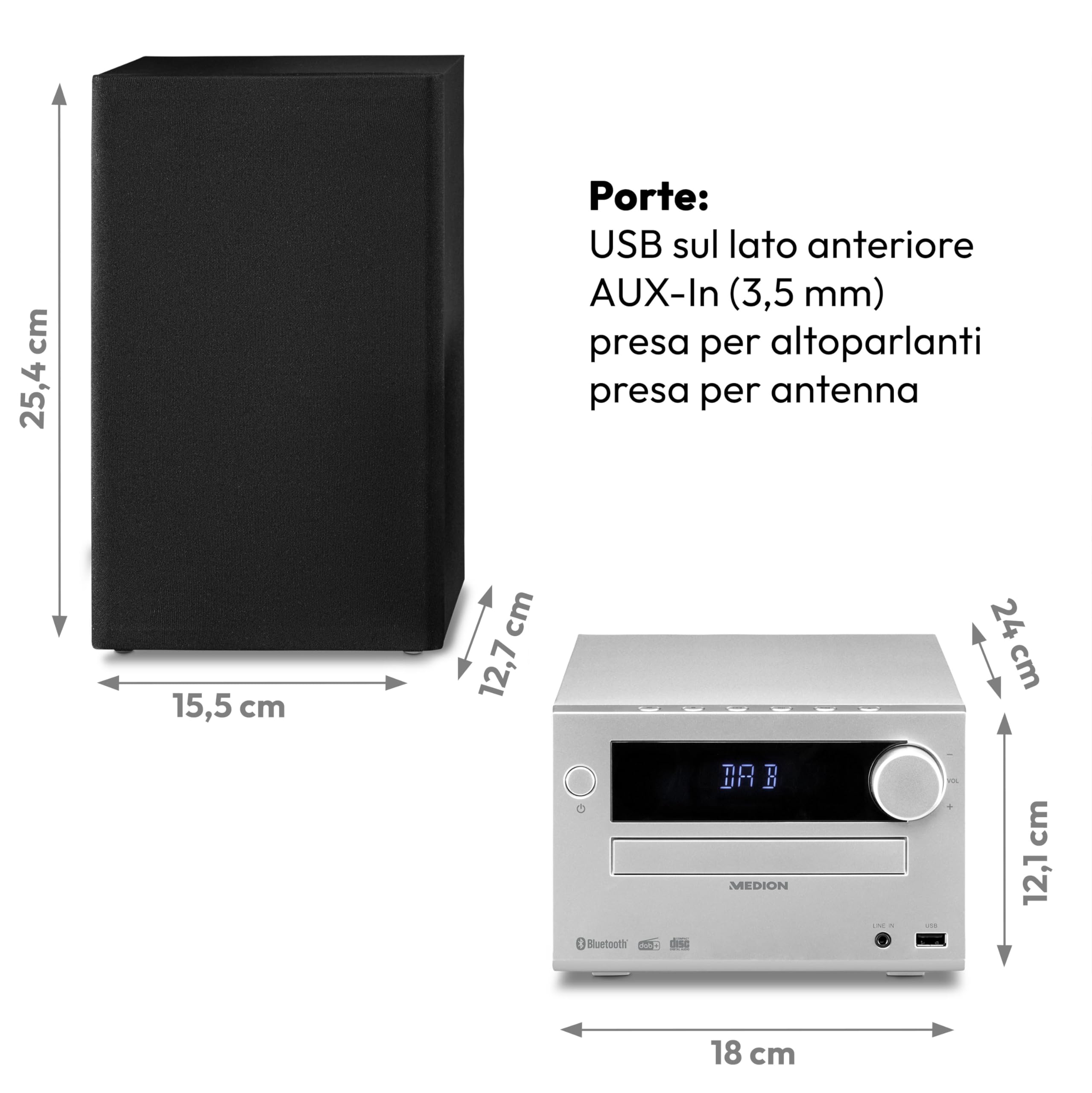 MEDION E64482 Sistema audio micro impianto compatto DAB+ CD Bluetooth FM PLL MP3 AUX USB