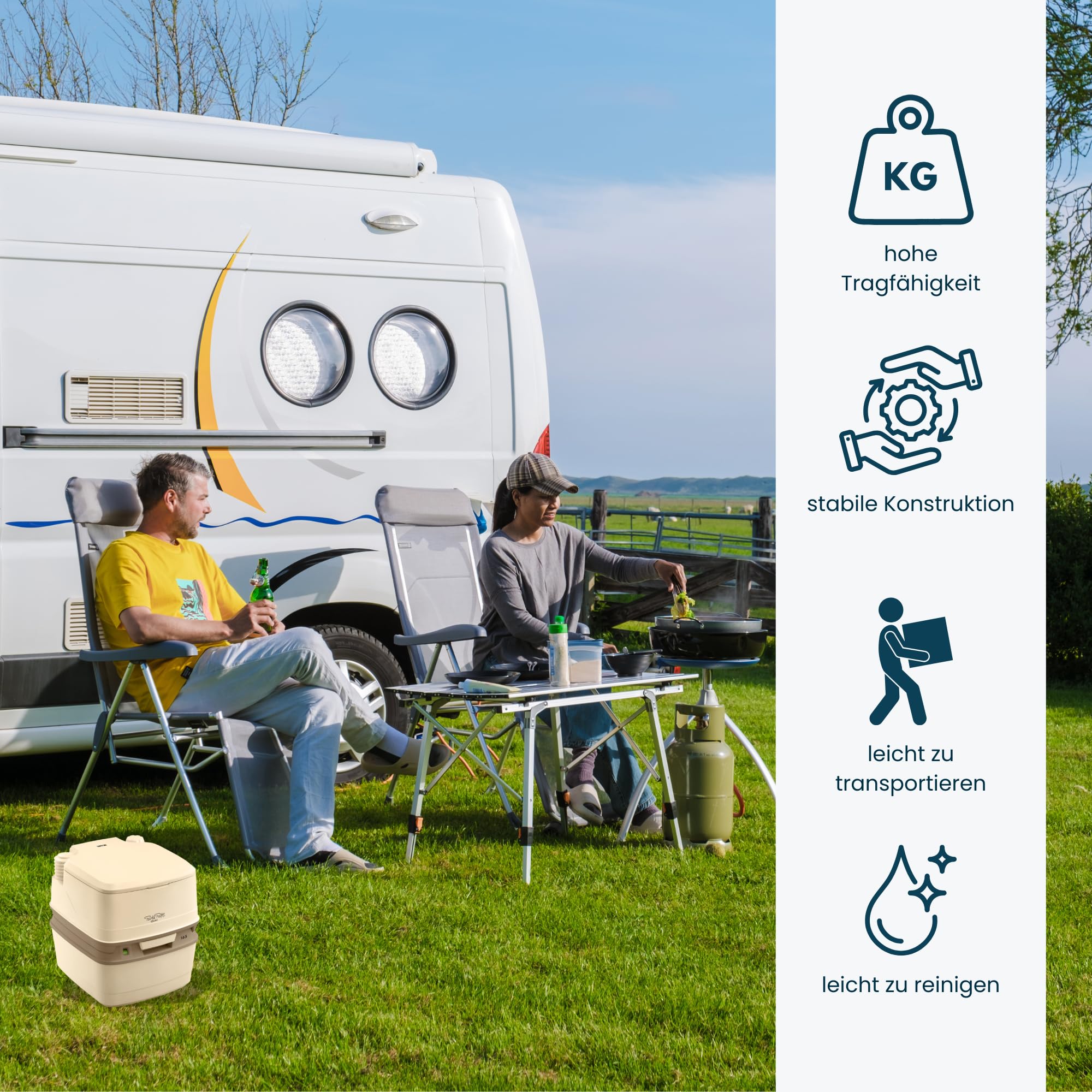 Thetford Porta Potti 165 Campingtoilette 21L, Mobile Chemietoilette, Portable Toilette für Camping & Travel, kompakte Reisetoilette, beige
