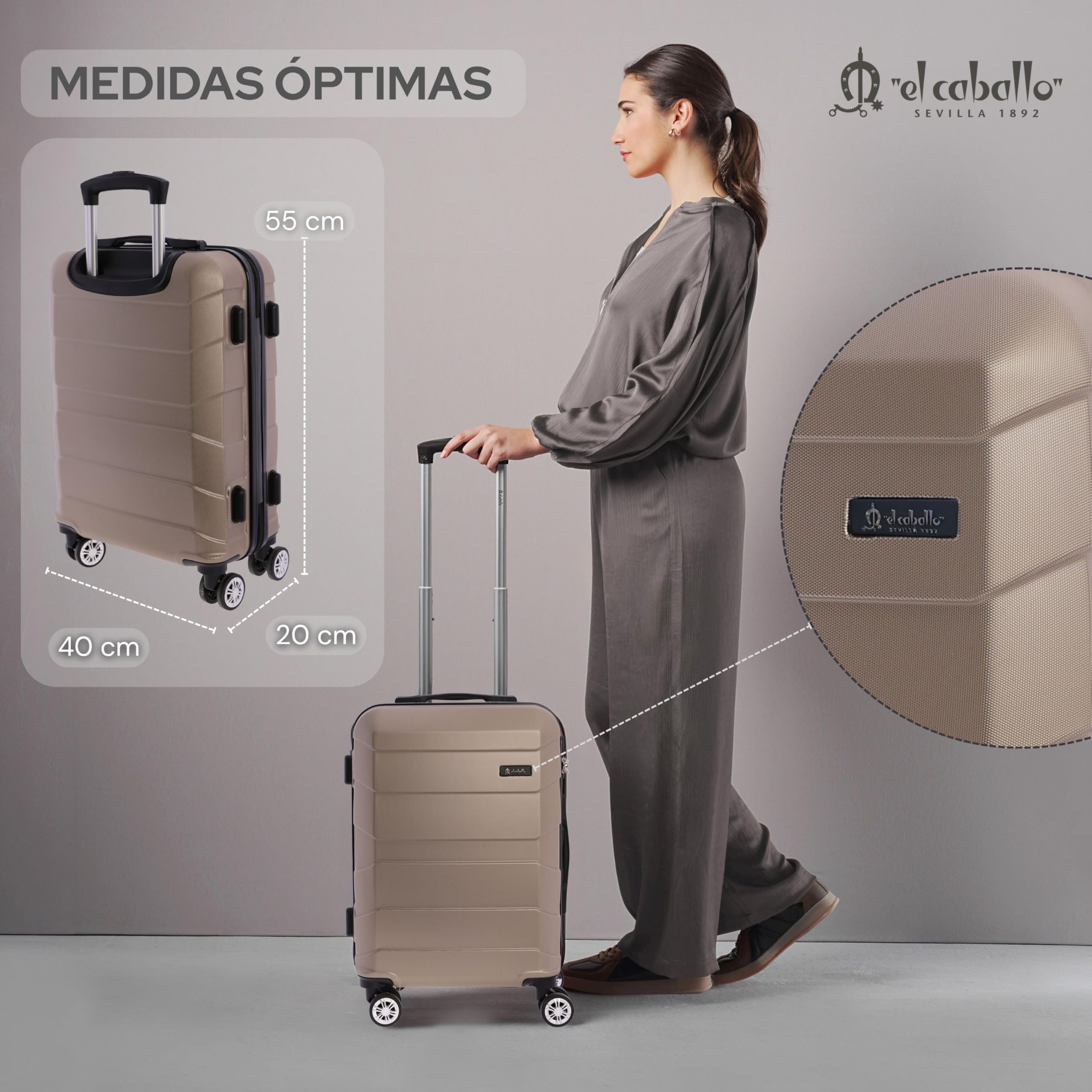 EL CABALLO - Maleta Cabina 55x40x20- Maletas de Viaje - Maletas de Viaje Cabina Apta para Ryannair- Trolley Equipaje para Avion Resistente con 4 Ruedas de 360º y candado numérico — view 2