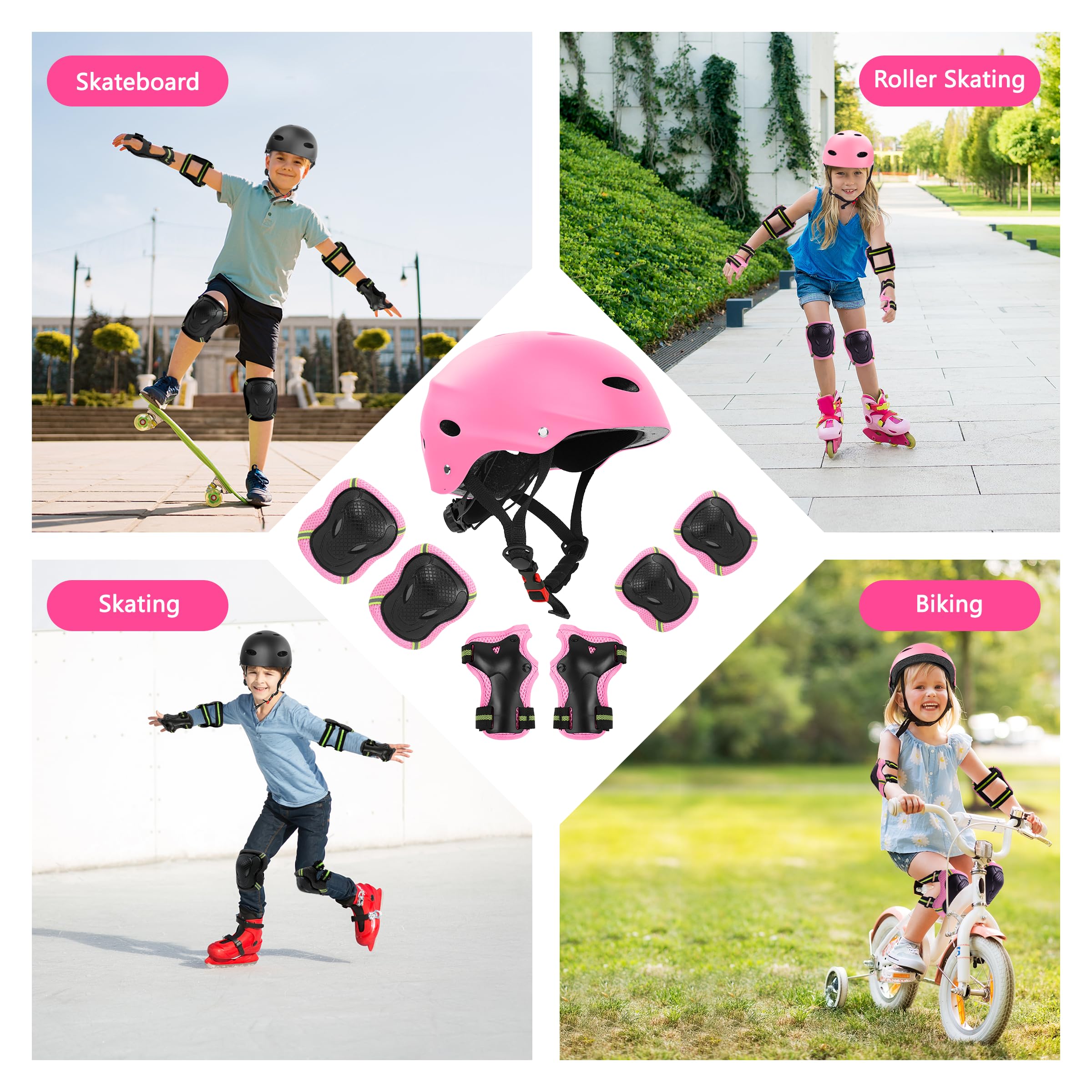 Casque Enfant Ajustable Genouillère Coudière Protège-Poignets Roller Skateboard Vélo 3-14 Ans 7pcs