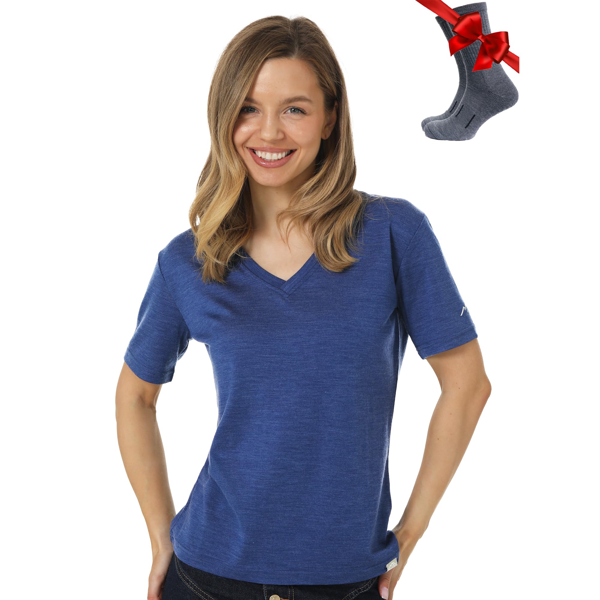 Camiseta Manga Corta Lana Merino Mujer - 100% Lana Merino + Calcetines
