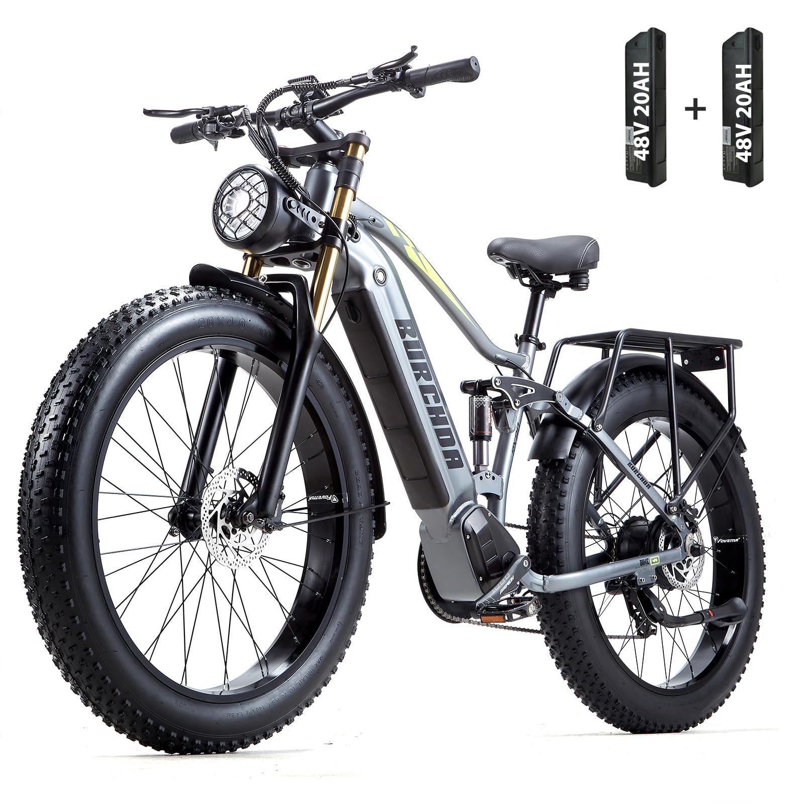 DAMSON Electric Bike for Adult 1000W 48V 20Ah Removable Battery Ebike 26"X4"Fat Tire up to 30MPH &120 Miles Long Range Off Road Beach Mountain Full Suspension Electric Bicycle