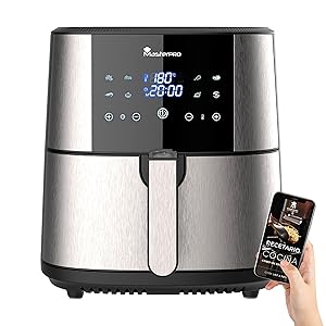 MasterPro Foodies | Freidora Sin Aceite | Air Fryer XXL con Capacidad de 6L y 1800W de Potencia | Con Pantalla LED Táctil y Cesta Antiadherente | Freidora de Aire | 8 Funciones Diferentes en 1