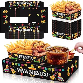 Jansun 36Pcs Fiesta Movie Night Snack Trays Candy Popcorn French Fries Snack Trays Mexican Party Plates for Snacks Tray Cinco De Mayo Party Supplies
