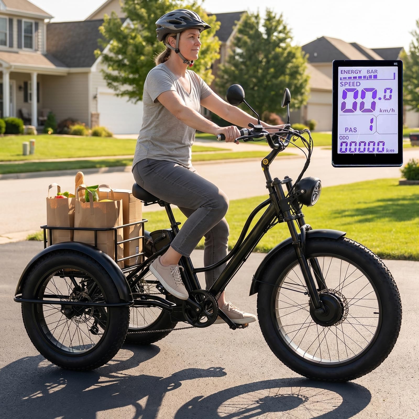 ZHZWwansuGE Adult Electric Tricycle, 24″ Fat-Tire Pedal-Assist Tricycl, 3 Riding Modes, 48v 18ah Battery – 40km Range, 10° Climbing Capability, Dual Front & Rear Disc Brakes, Commuter Vehicle Black