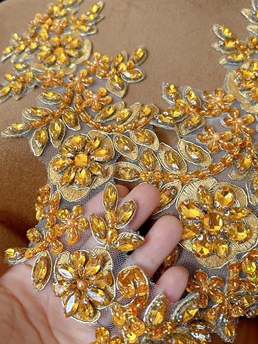 Vista 33 de 1 par de decoraciones de vestido de novia de 5.1 x 13.4 in, parches de encaje para coser con cuentas de diamantes de imitación sueltas, piedras