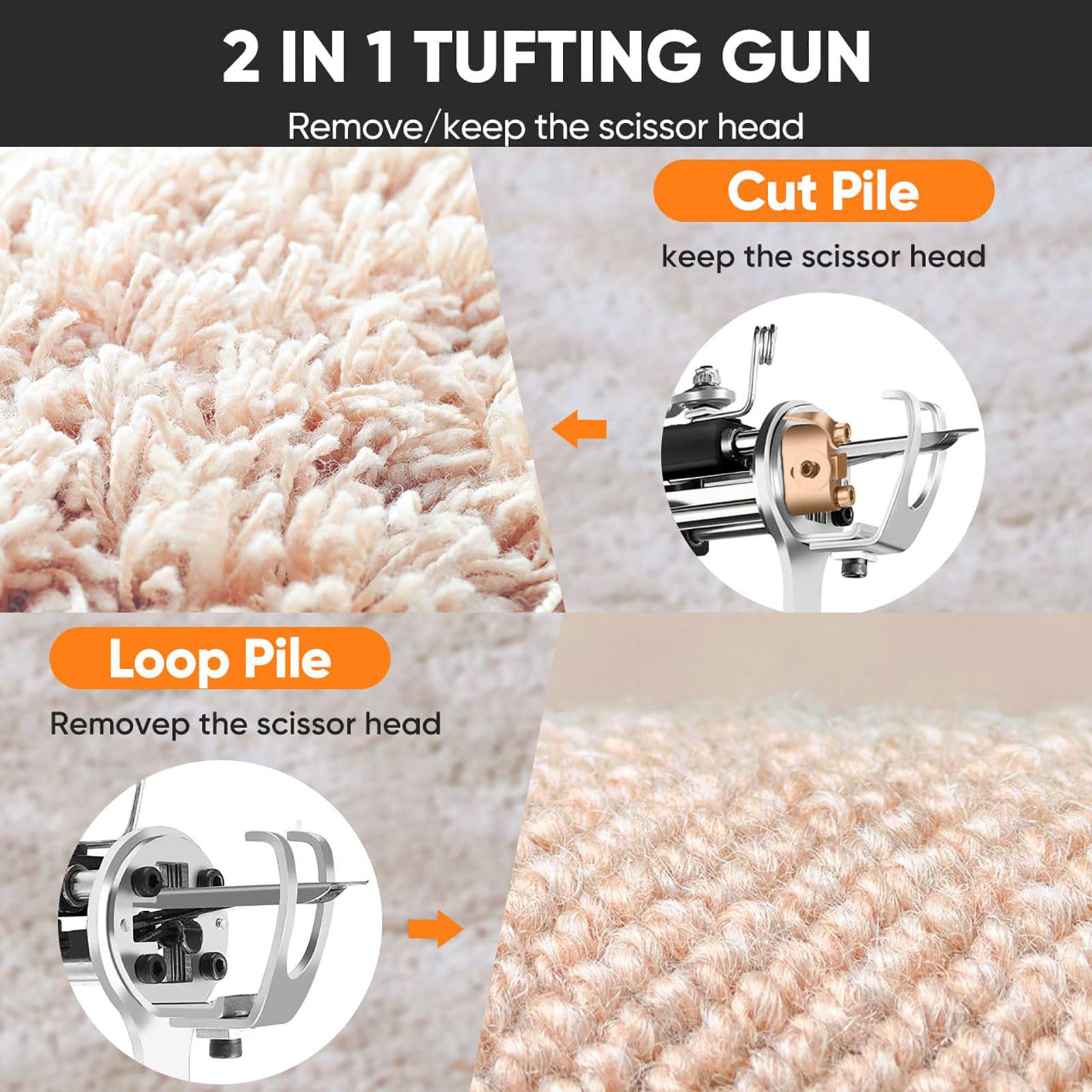 Kit de iniciación de máquina de pistola para alfombras, bajo ruido, diseño antiapagado, incluye kit de recortadora de alfombras y adaptador de corriente para principiantes, fácil de usar