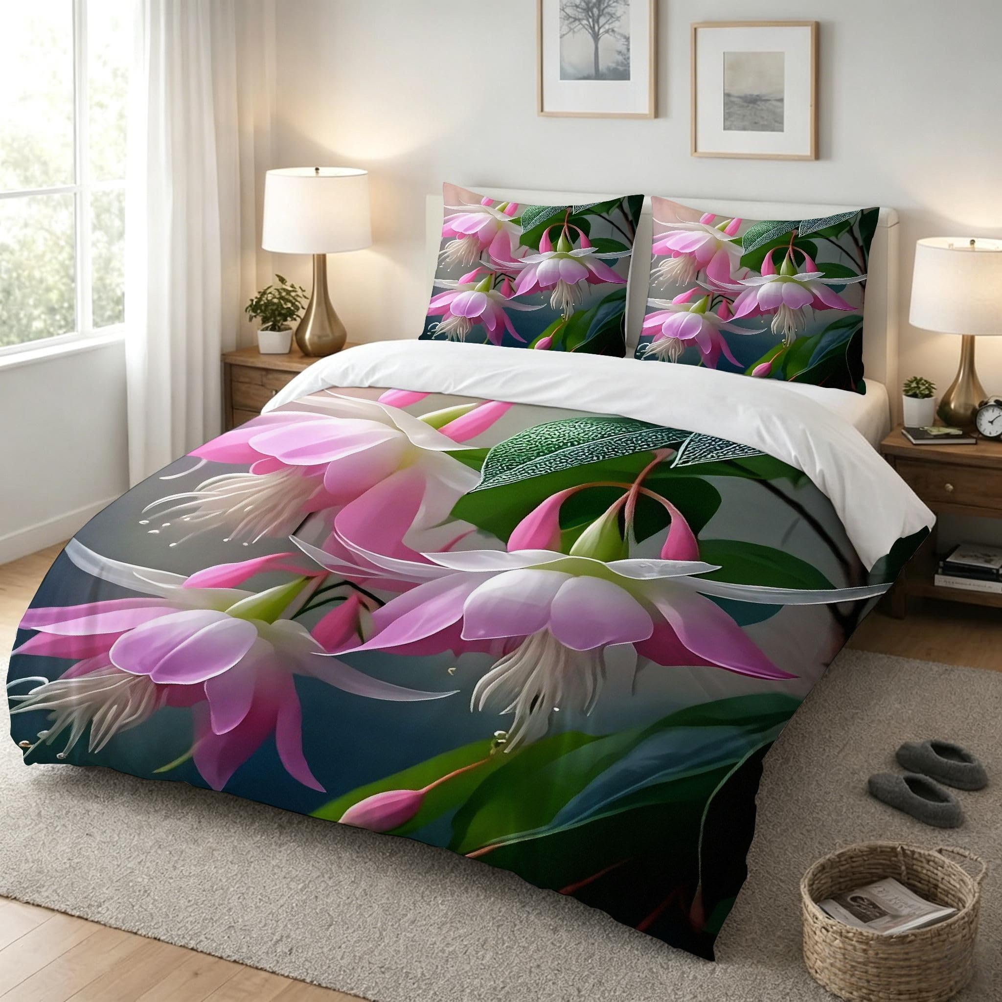 Copripiumino Matrimoniale Fiori Rosa 260x240, ZW888 | Traspiranti Durevoli Microfibra, per Tutta la Famiglia, Matrimoniale, per Tutte le Stagioni, con 2 Federe 50x80 cm