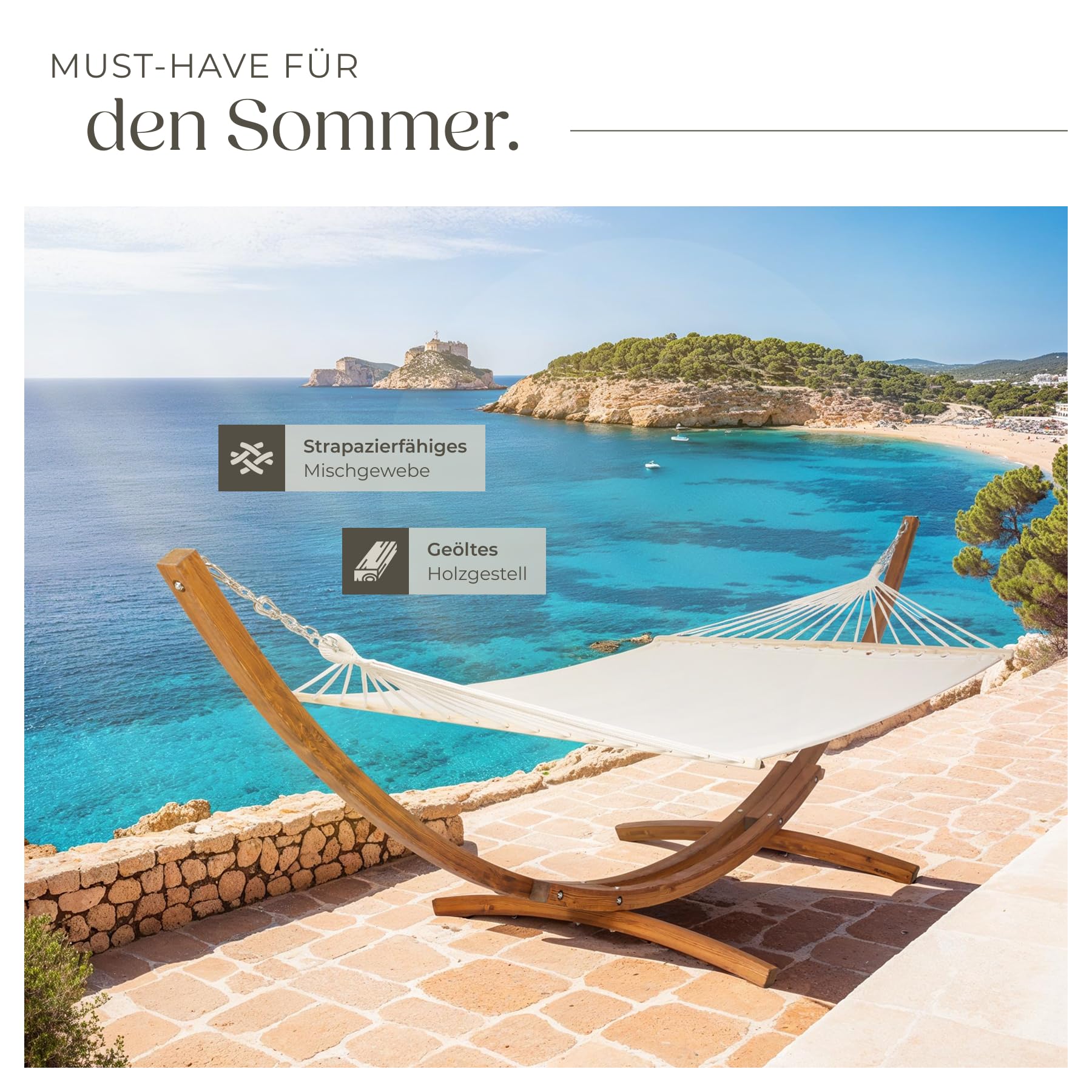 tectake® XXL Outdoor Hängematte für 2 Personen, Doppelliege mit Gestell, Liegefläche 205x150 cm, Belastbarkeit max. 200 kg, Gartenschaukel, Möbel für Balkon, Garten und Terrassen