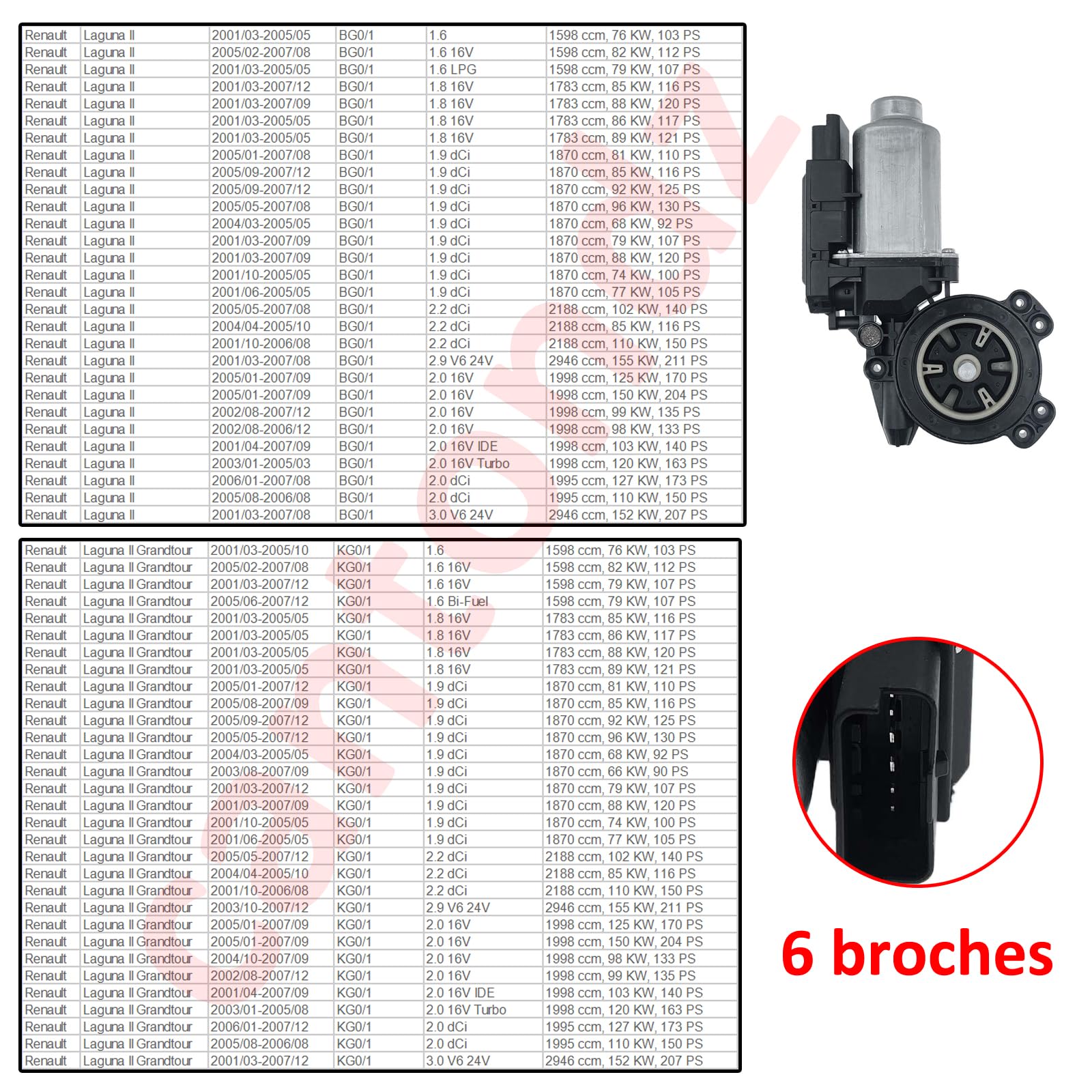 Motor Elevalunas Motor elevalunas eléctrico delantero derecho con módulo temic 6 pines compatible con Clio 3 Laguna 2 Megane 2 ESPACE 4 MEGANE 2 SCENIC 2 2001-2015 8200000938
