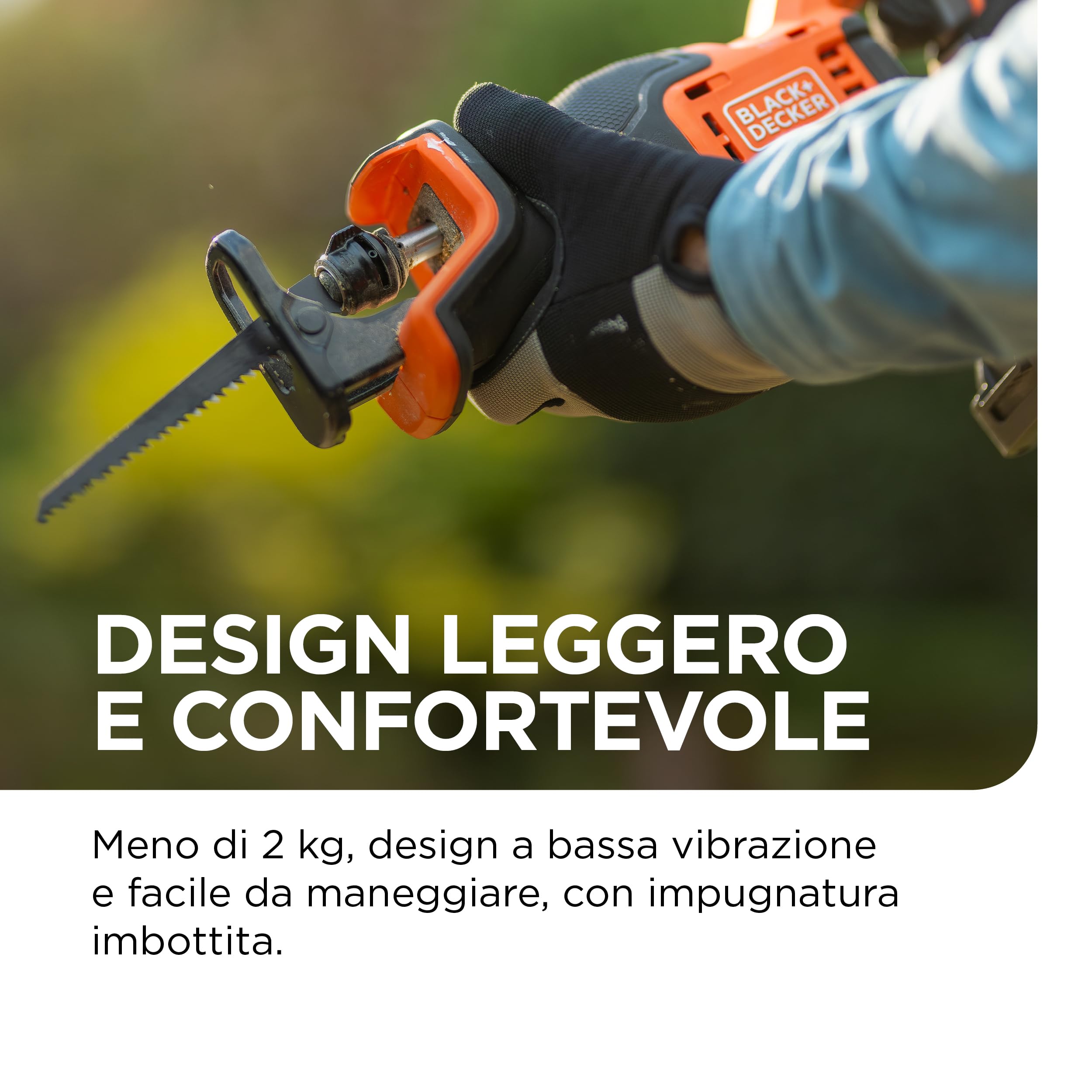 BLACK+DECKER Sega a gattuccio a batteria Brushless con luce di lavoro a LED e 6 lame per sega a gattuccio incluse, solo unità - senza batteria, BLCR78NAZ-XJ