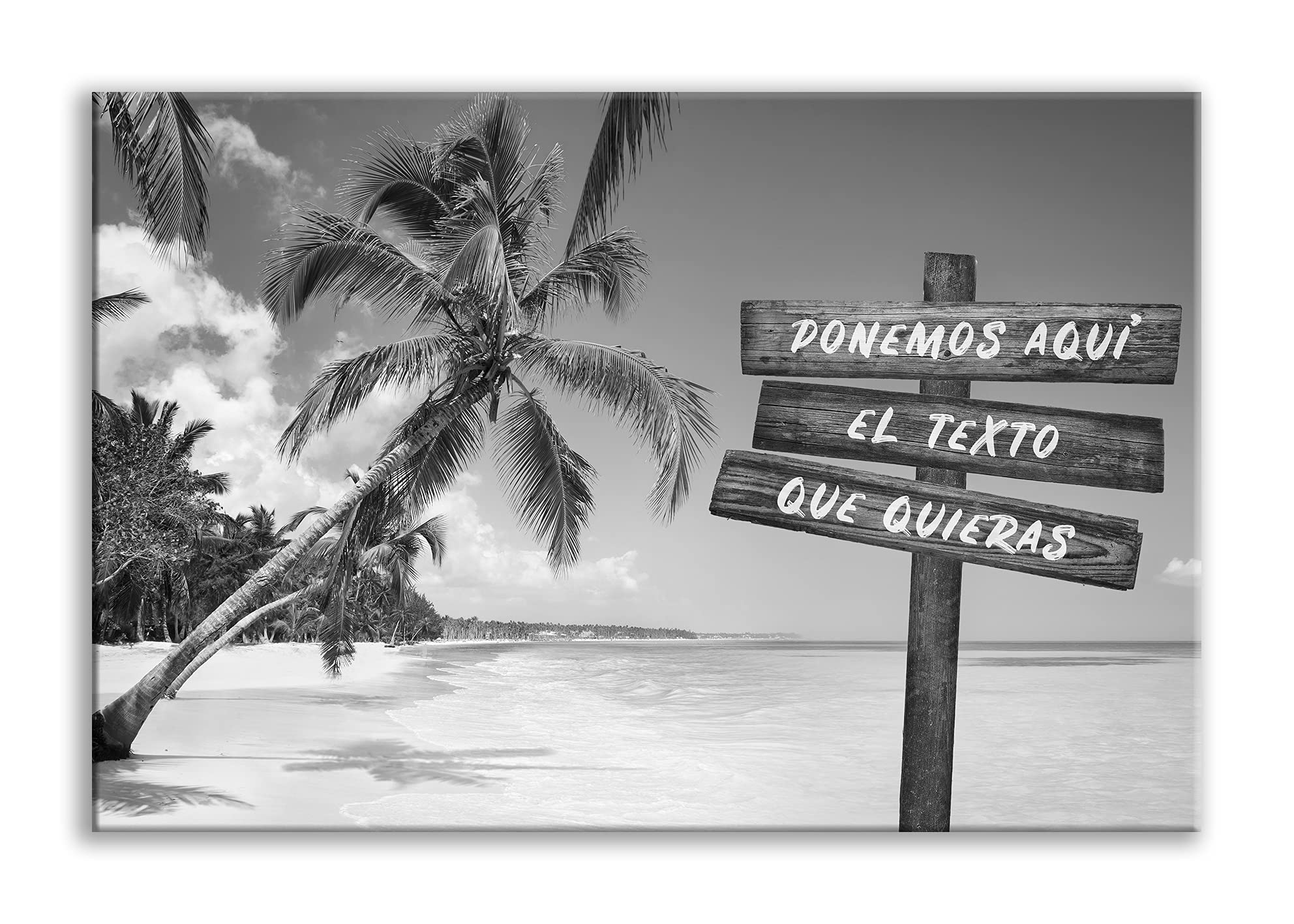 ORIGINALOOPS.COM Cuadro lienzo paisaje, personalizado con tu texto, nombres, fechas, declaraciones, frases... (Playa Blanco y Negro, 120x80)
