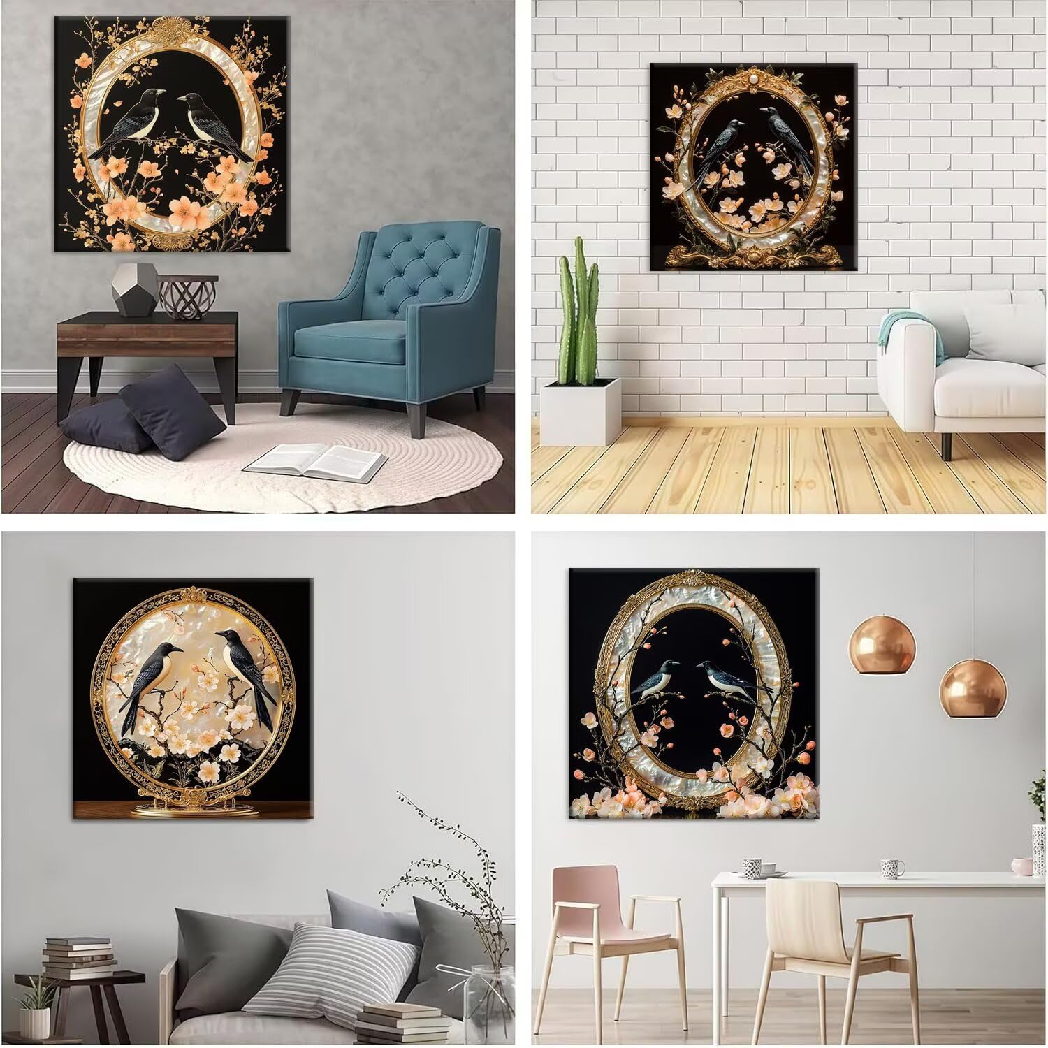 5D Diamond Painting Vögel Blumen, Diamant Malerei Erwachsene 50x50cm w-601 | 4 Pack Diamond Painings Erwachsene, 5D DIY Diamant Malerei Mosaikherstellung für Relaxation and as a Wall Deko Geschenk