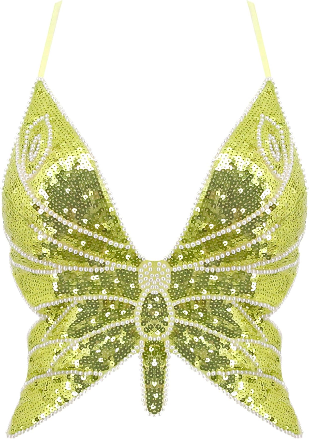 Womens Indian Belly Dance Costumes Performance Outfits Butterfly Bandage Padded Bra Sequin Pearl Embroidery Tank Top