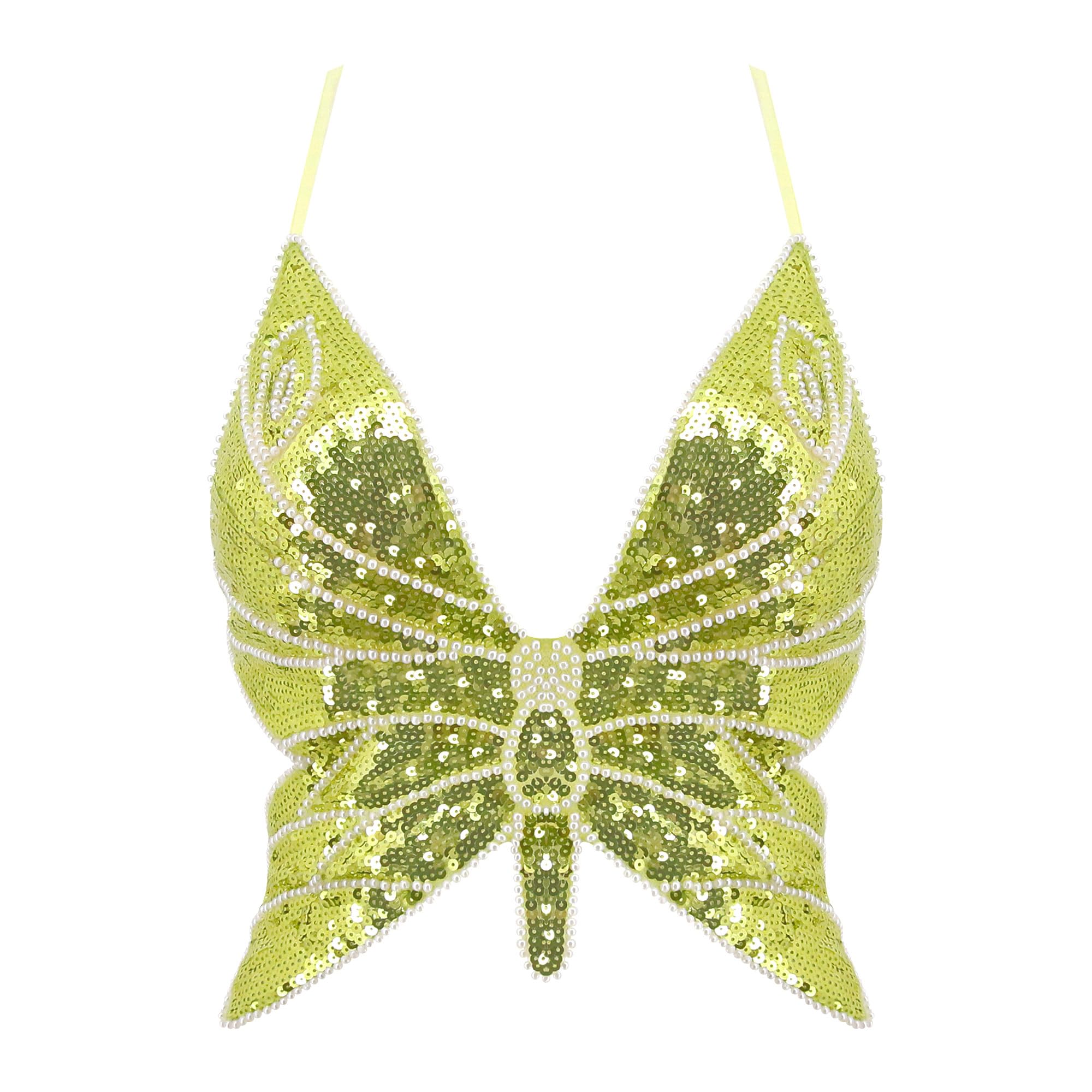 Womens Indian Belly Dance Costumes Performance Outfits Butterfly Bandage Padded Bra Sequin Pearl Embroidery Tank Top