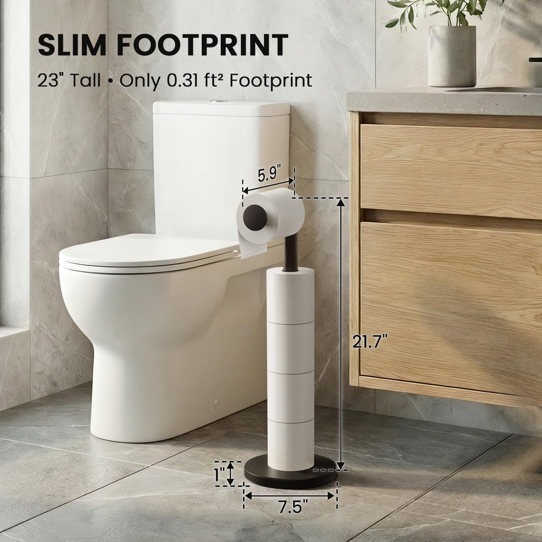 Cesun Free Standing Toilet Paper Holder Stand with Weighted Base, Black — Amazon image 5