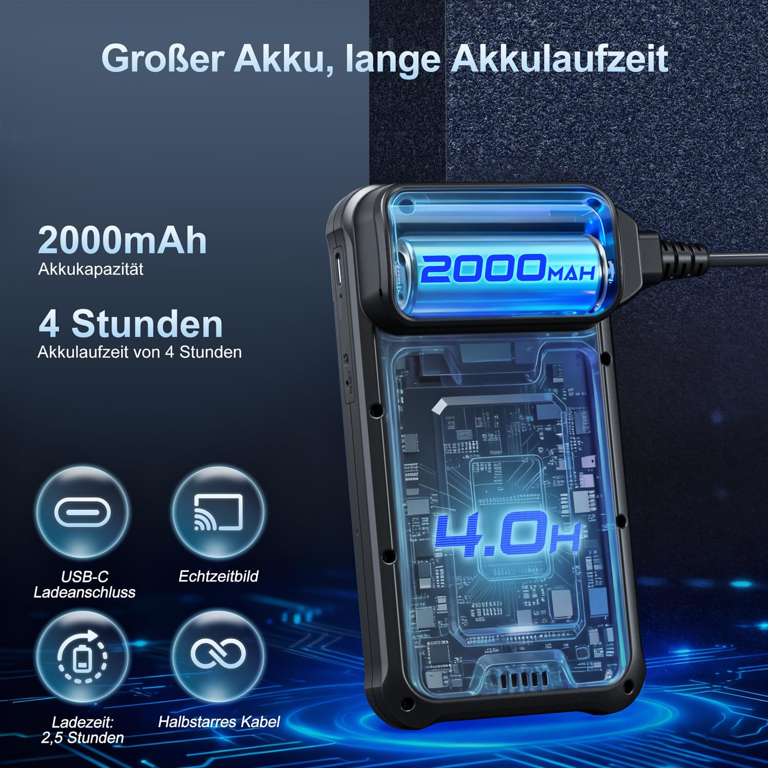 SKYBASIC Industrie-Endoskop, 4,3-Zoll IPS Digitales Endoskopkamera,1080P HD Kamera mit 8 LED-Lichtern, IP67 wasserdichtes Schlangenkamera, Inspektionskamera für Rohre, Autos, Wände, Bohrungen –20M