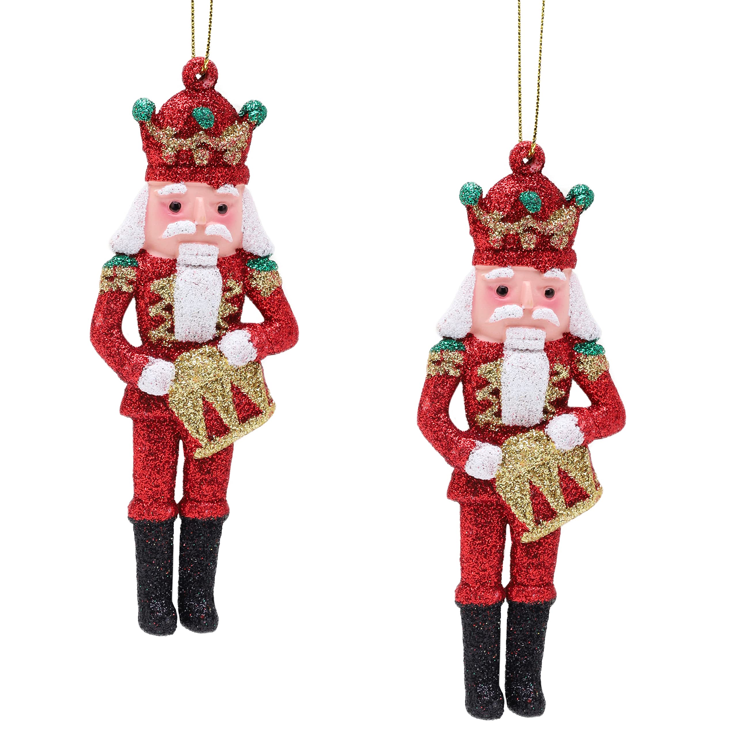 Toyland® Pack of 2 - 13cm Glittery Nutcracker Baubles - Red, Green, Gold & White Glitter – Christmas Tree Decorations