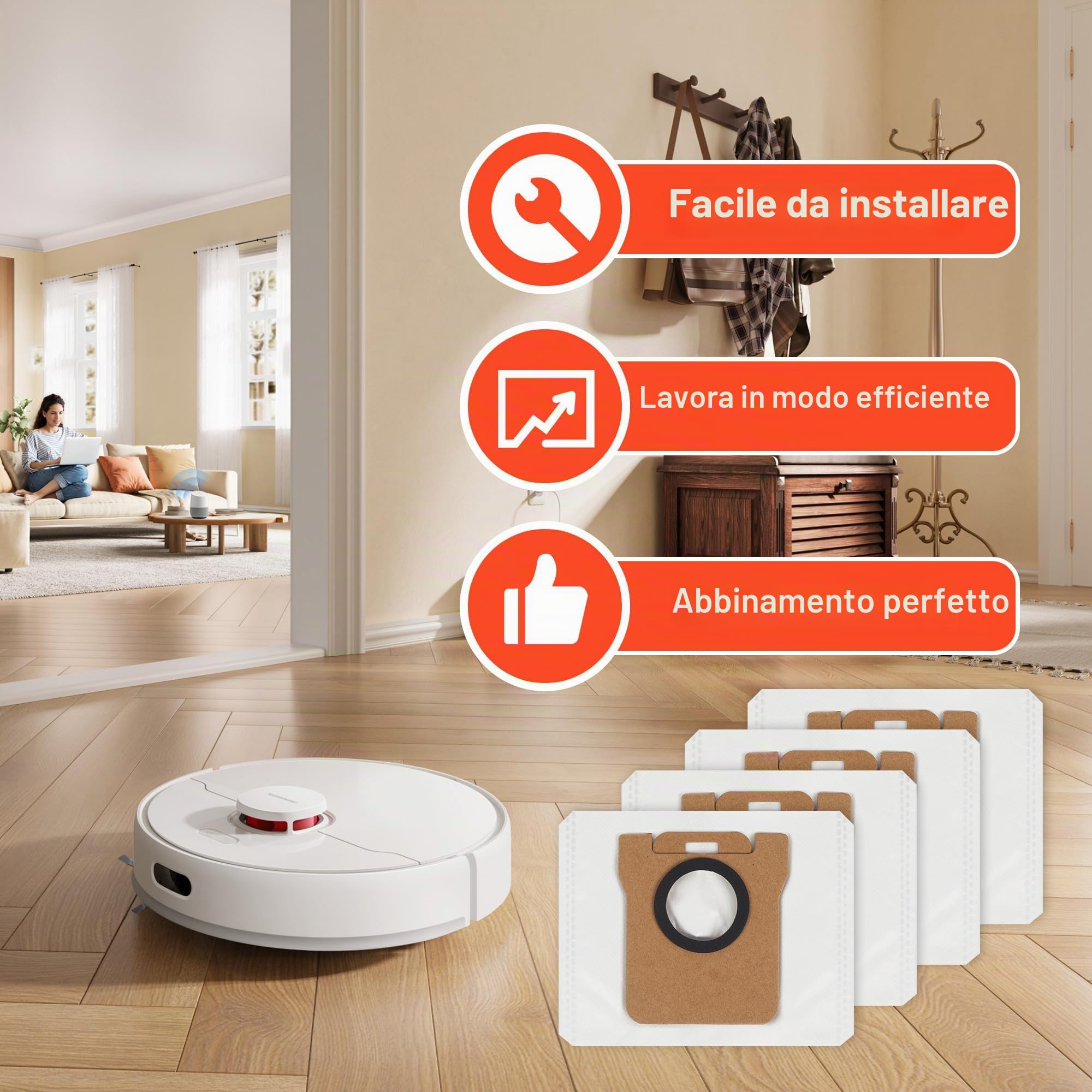 18Accessori per Xiaomi X20+/X10+, 1xspazzola principale, 4x panni per il lavaggio, 4x sacchetti per la polvere, 4 xspazzole laterali, 4x filtri HEPA, 1x spazzola per la pulizia